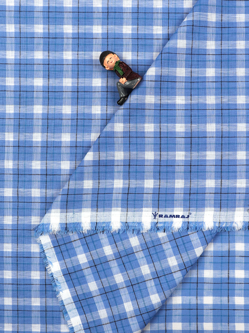 Cotton Blue with White Checked Shirt Fabric Infinity