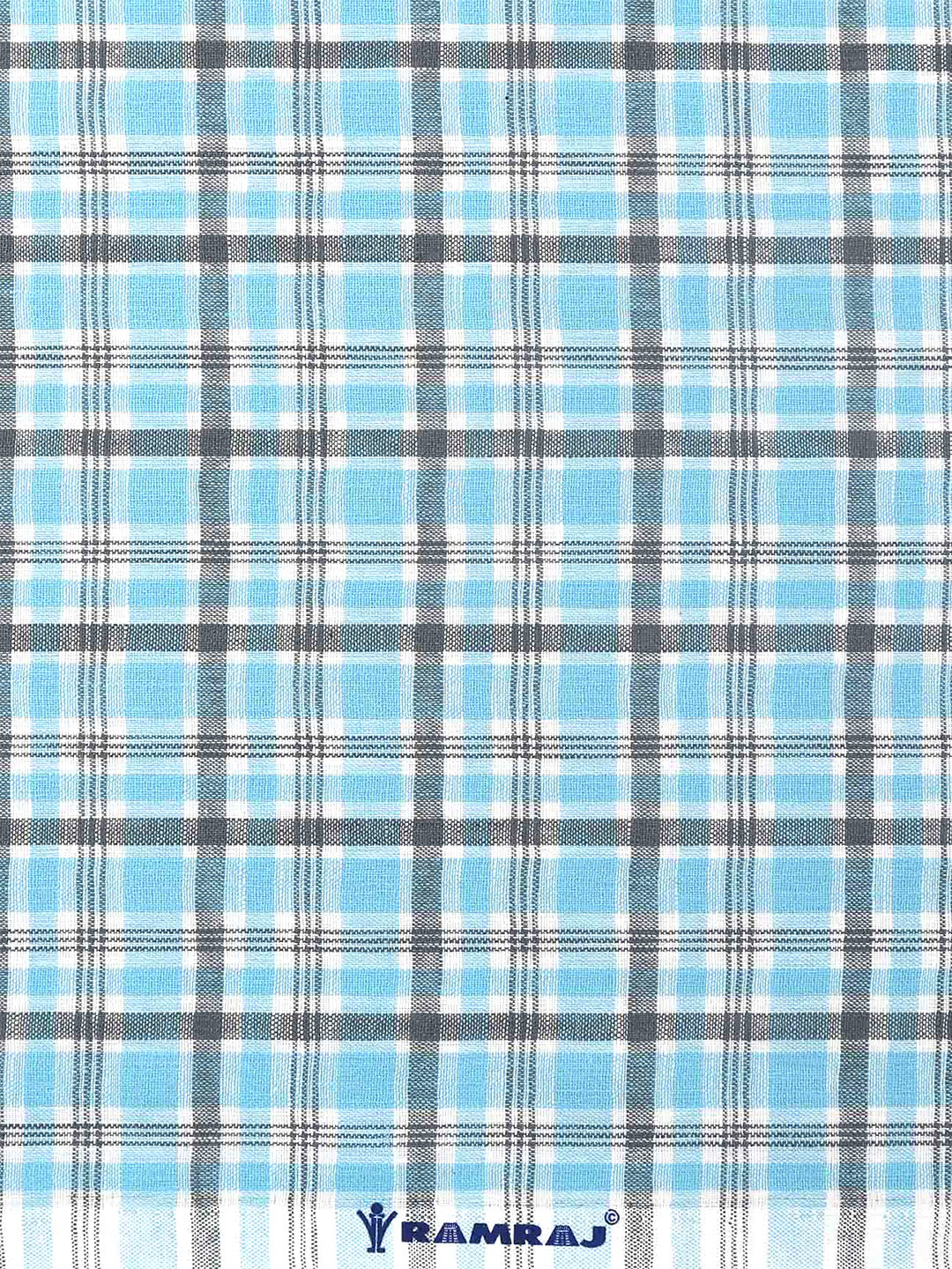 Cotton Blue with Grey Checked Shirt Fabric Infinity-Zoom view