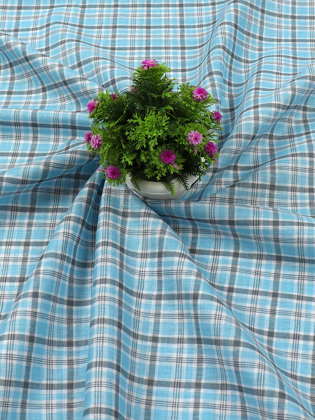 Cotton Blue with Grey Checked Shirt Fabric Infinity-Close alternative view