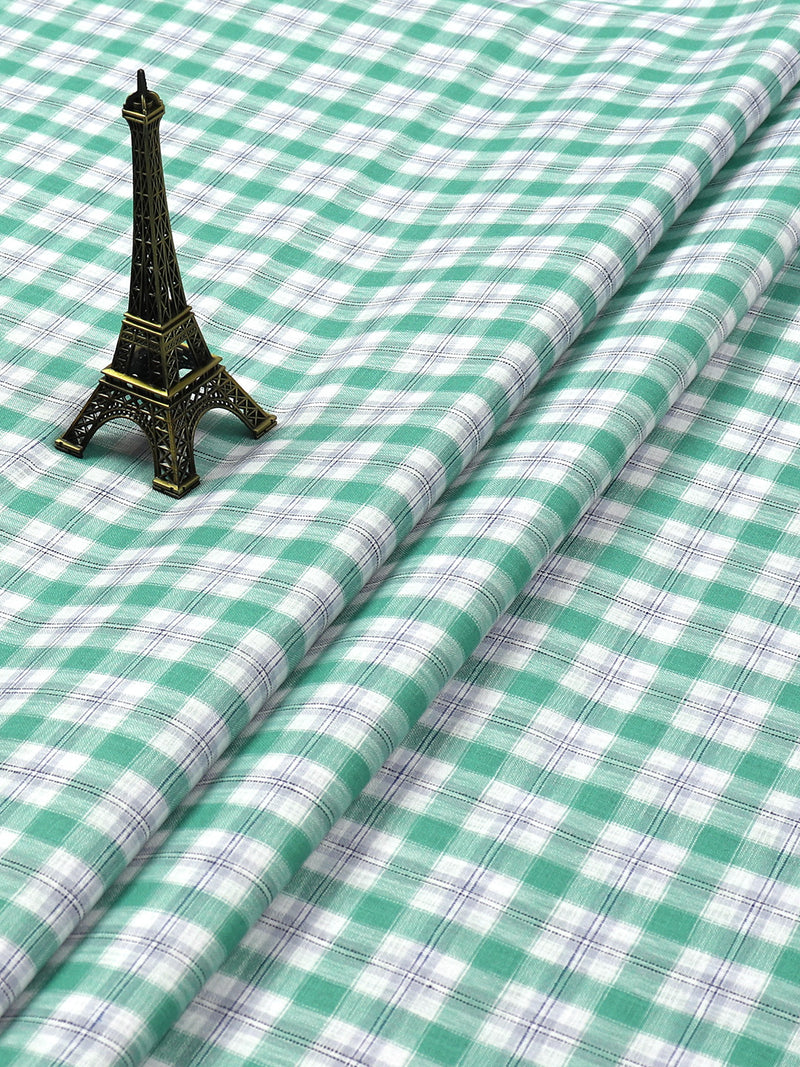 Cotton Green with White Checked Shirt Fabric Infinity