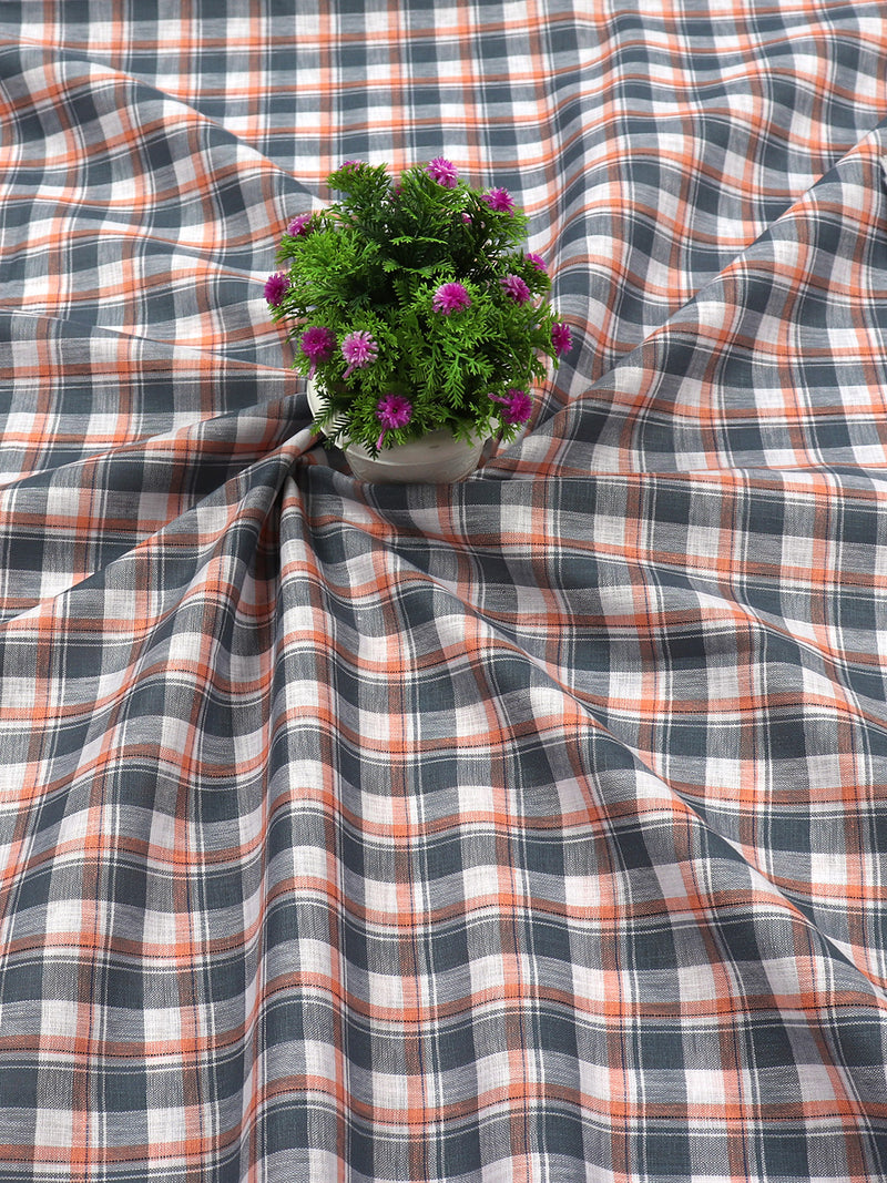 Cotton Grey with Orange Checked Shirt Fabric Infinity