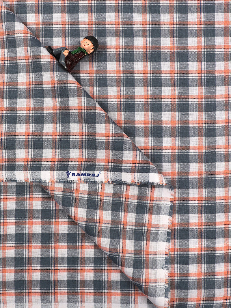 Cotton Grey with Orange Checked Shirt Fabric Infinity