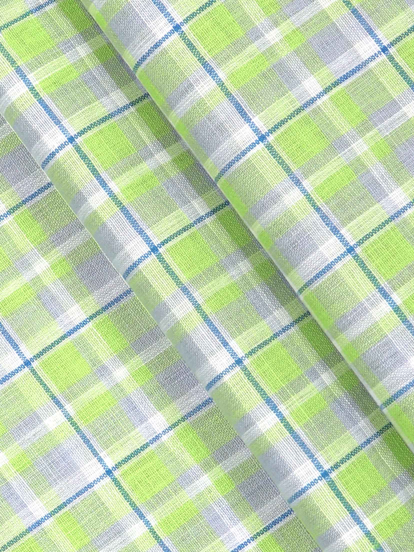 Cotton Blend Green & Grey Checked Shirt Fabric Infinity
