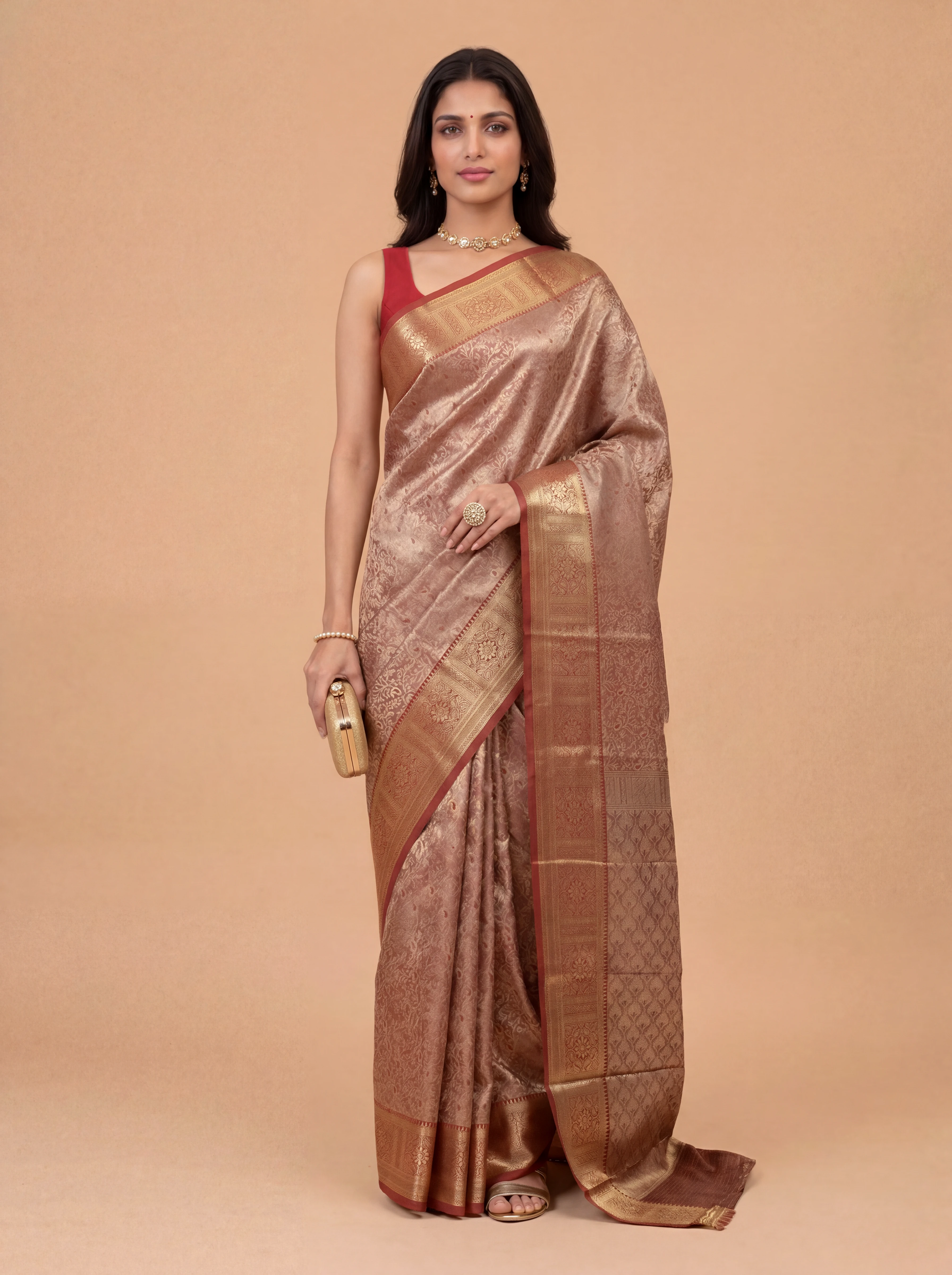 Women Art Silk Red with Gold Saree ASS142