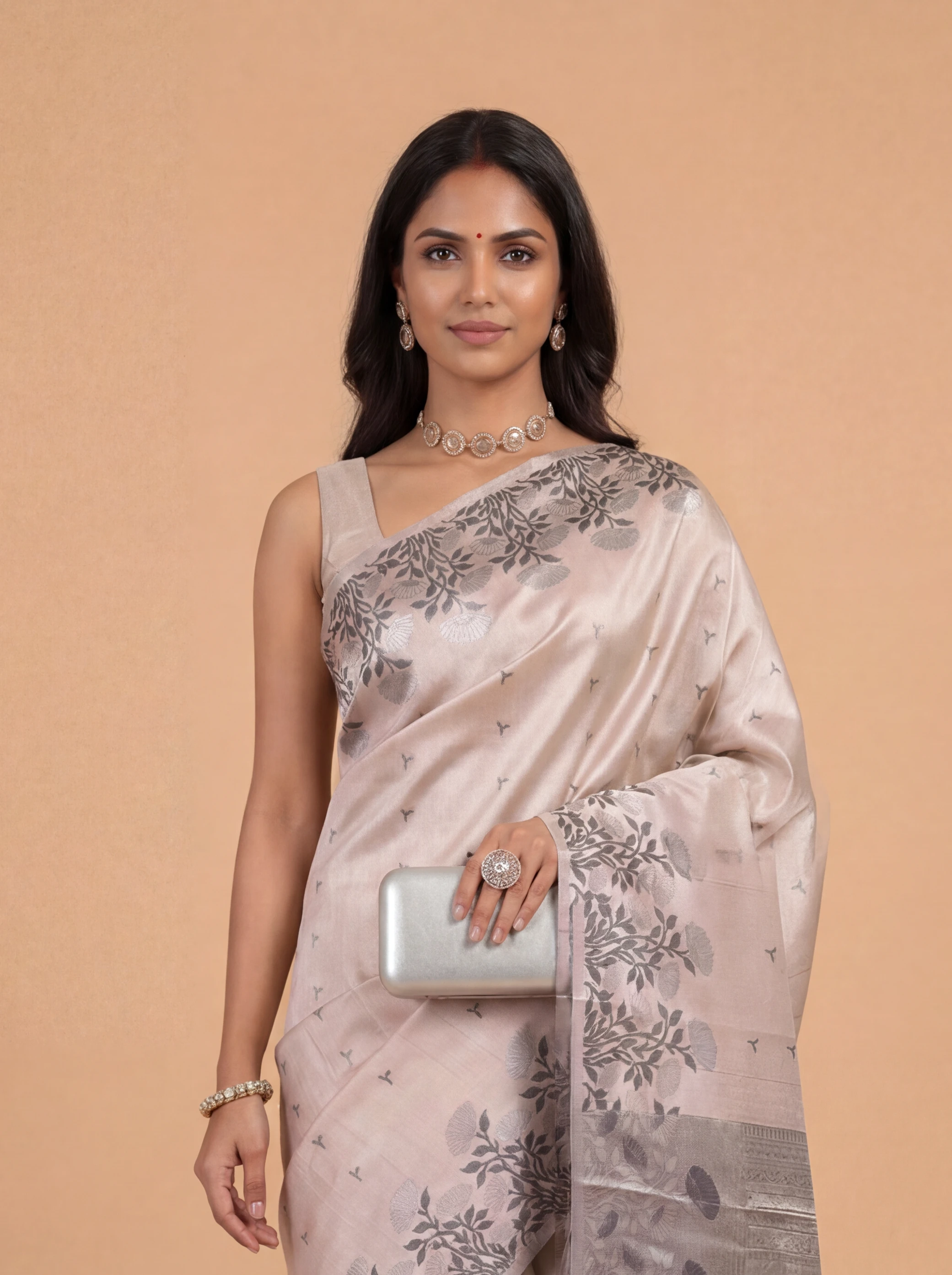 Women Art Silk Peach Saree ASS136