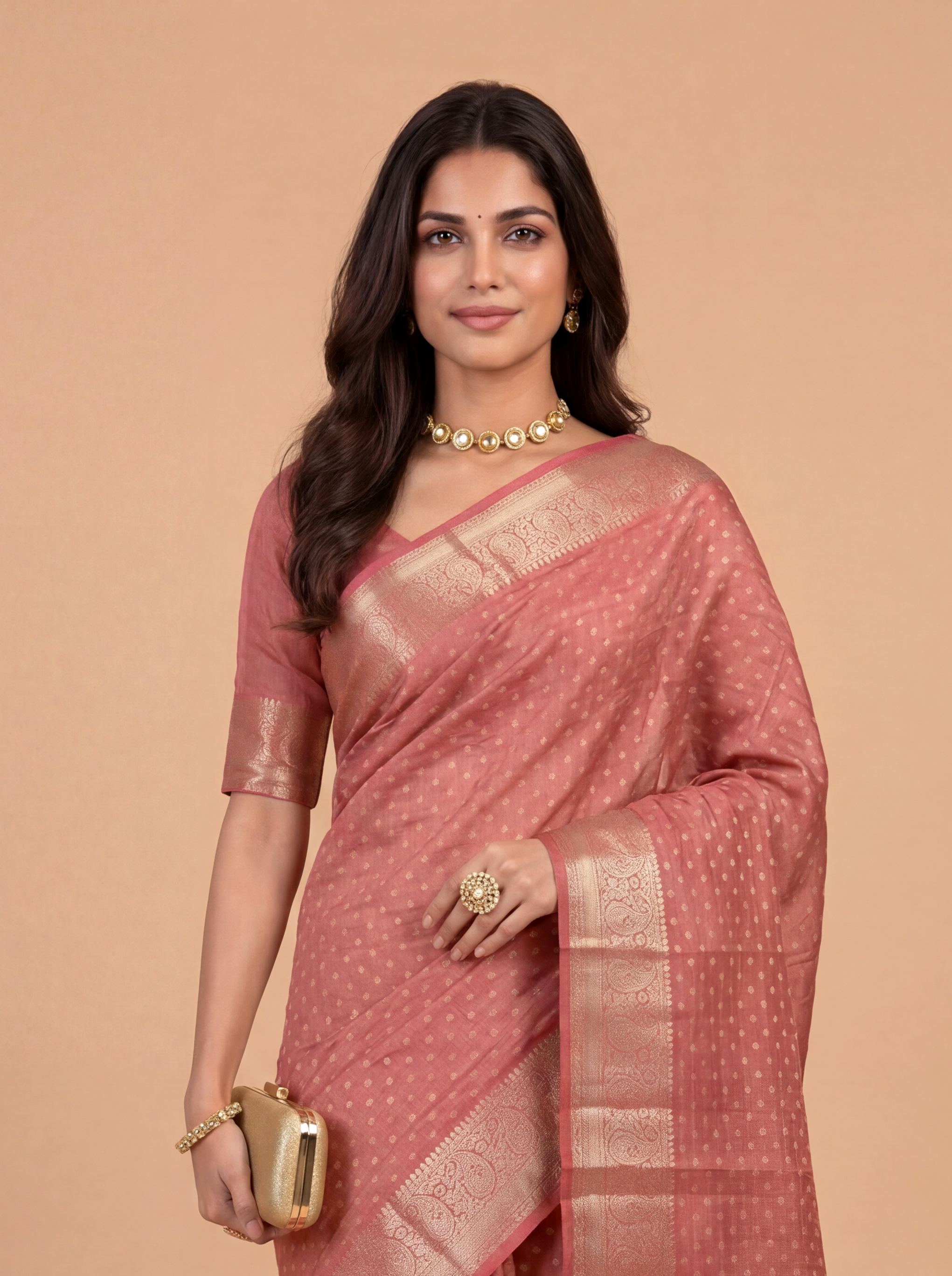 Women Semi Raw Silk Pink Saree SRS122
