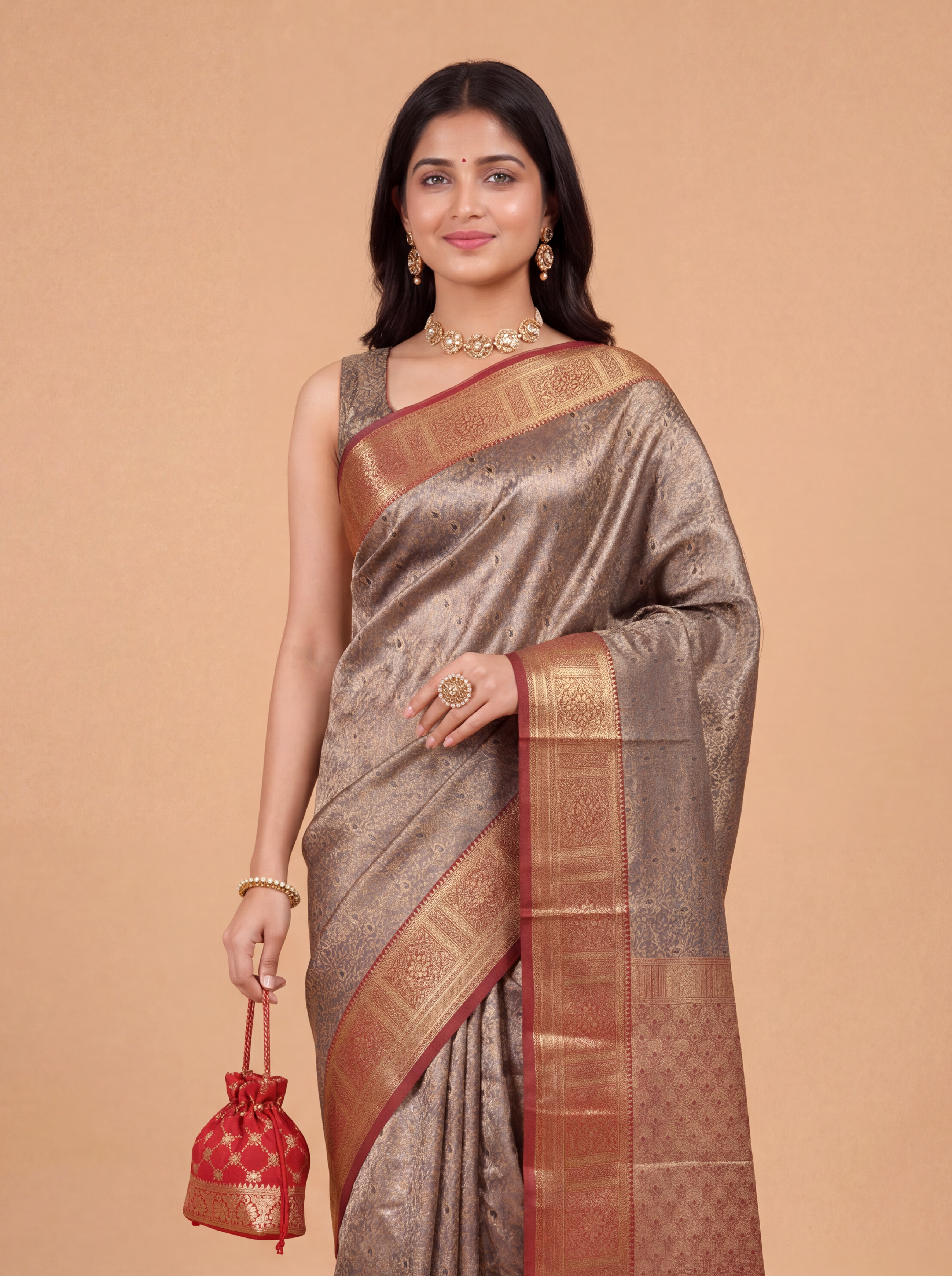 Women Art Silk Grey with Gold Saree ASS137