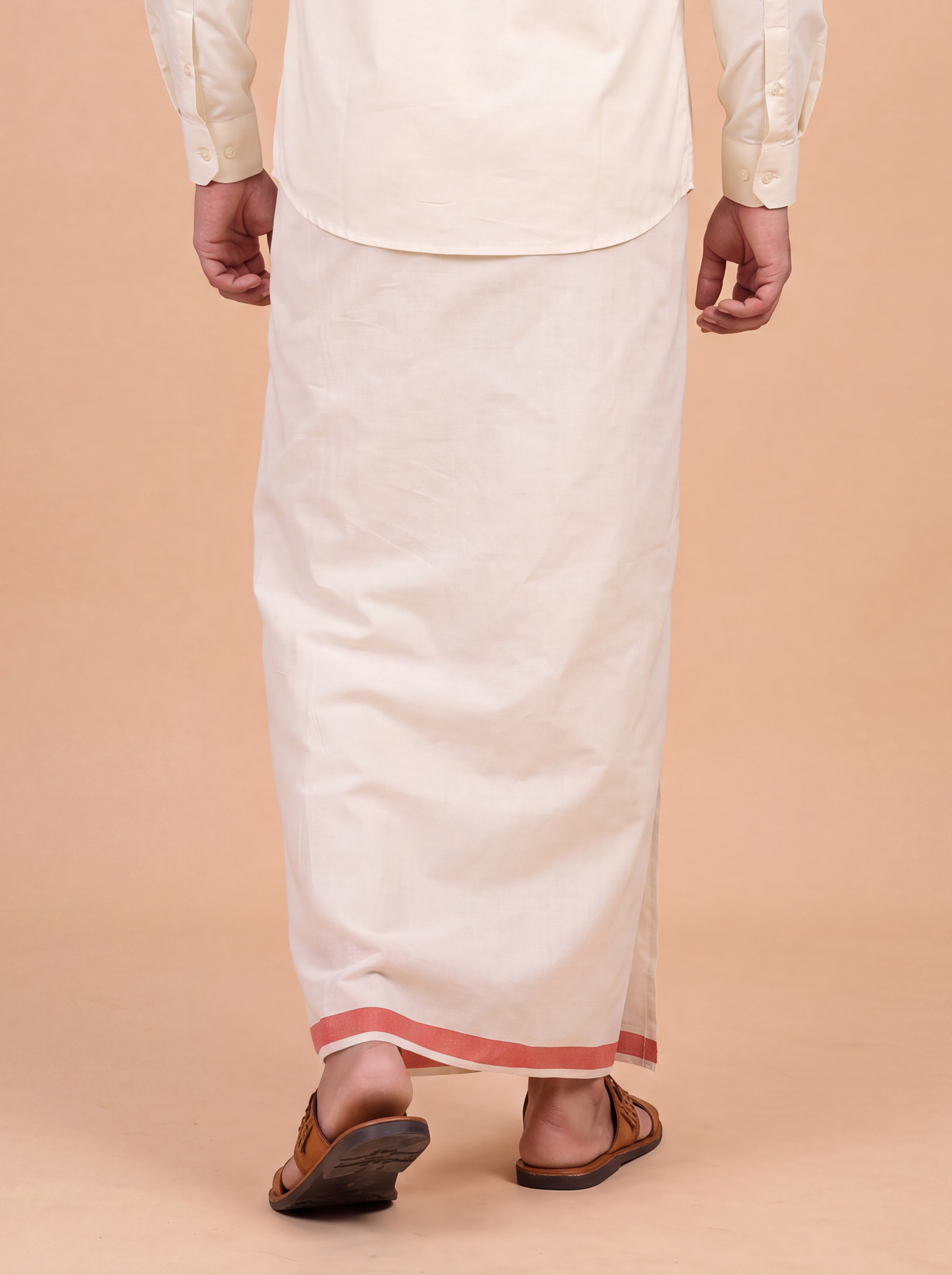 Double Layer Kora Cotton Cream Dhoti with Colour Jari Border - Chamber 3.9m CSJ01