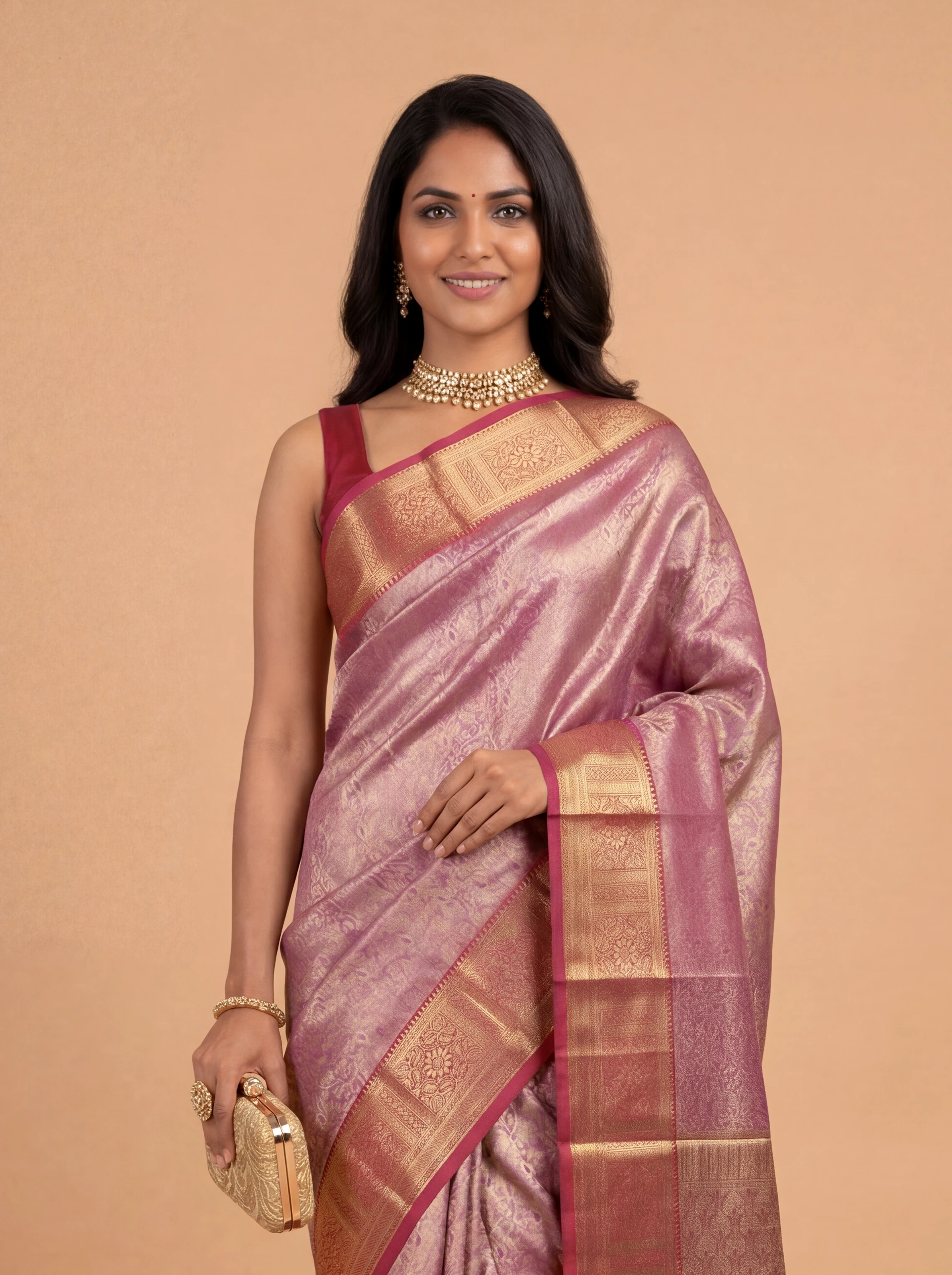 Women Art Silk Pink with Gold Saree ASS138