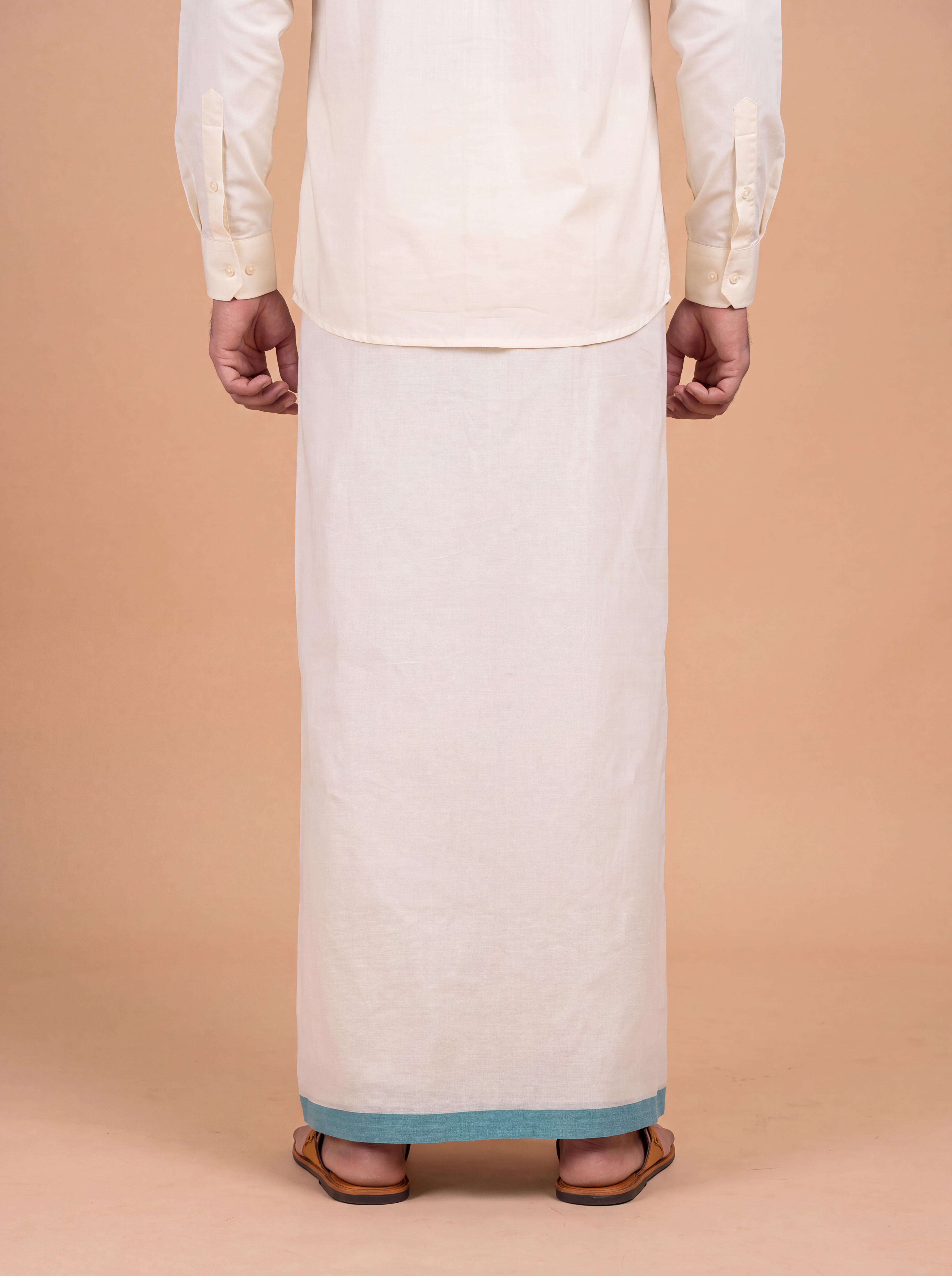 Double Layer Kora Cotton Cream Dhoti with Colour Border - Rivan Fancy RF02 3.80m