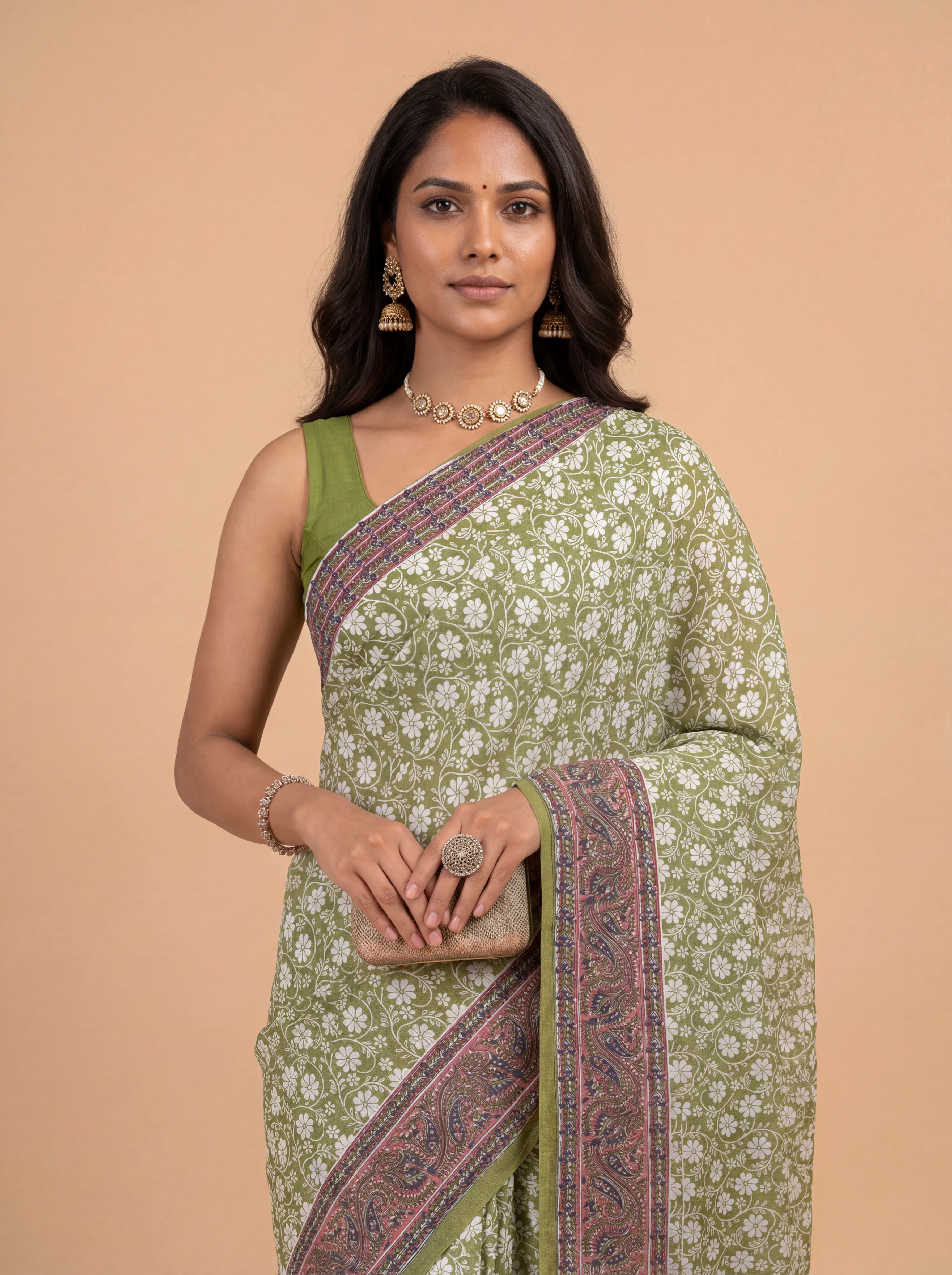 Women Pure Cotton Green Floral Printed Saree PCS276