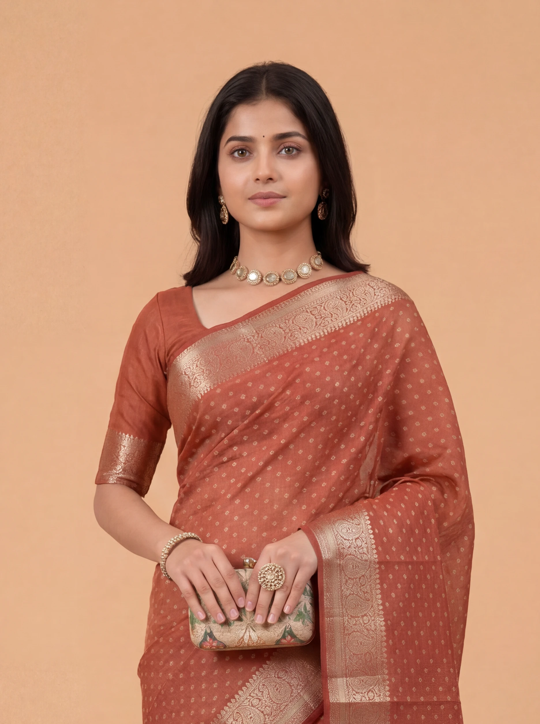 Women Semi Raw Silk Red Saree SRS124