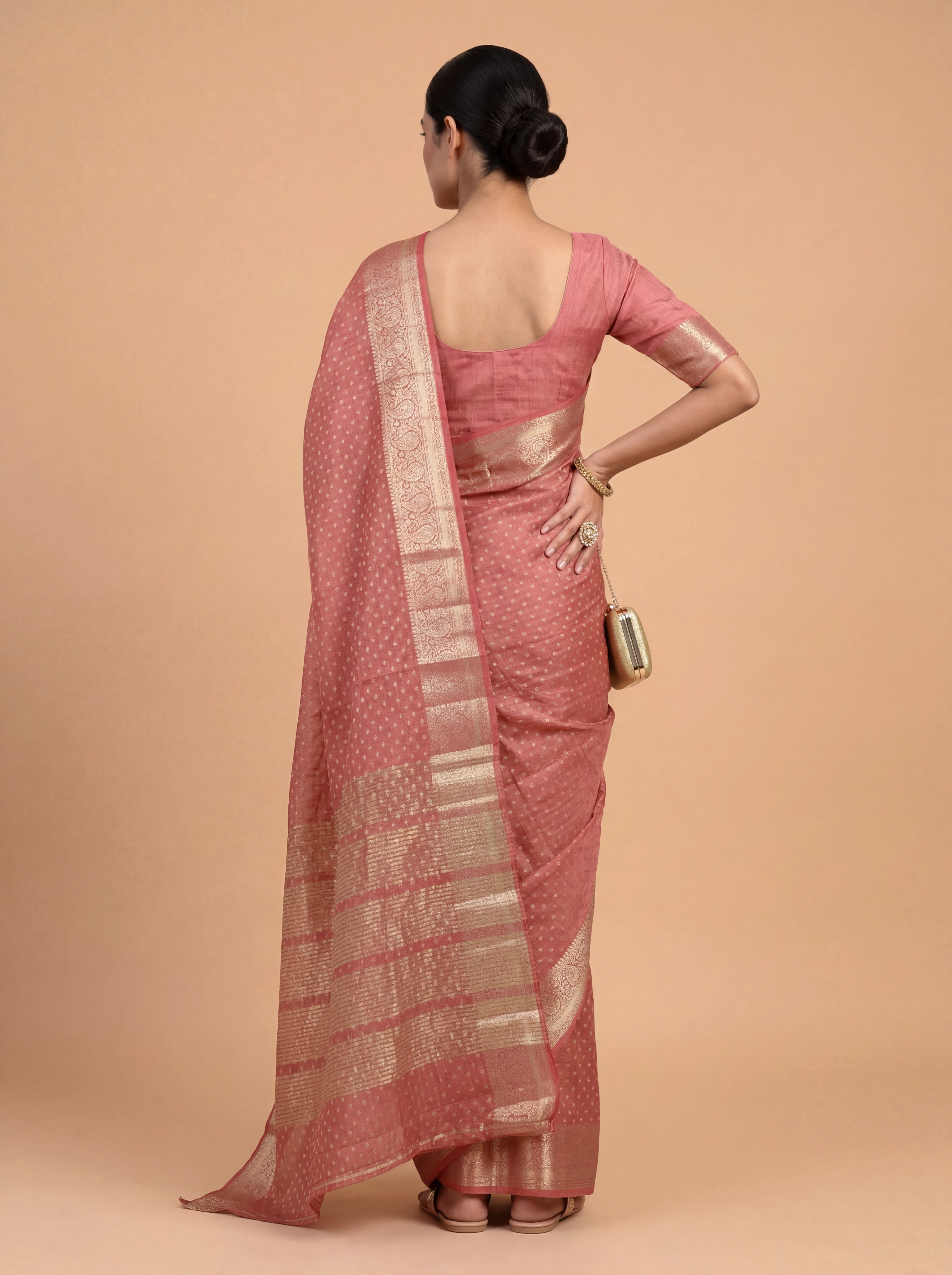 Women Semi Raw Silk Pink Saree SRS122