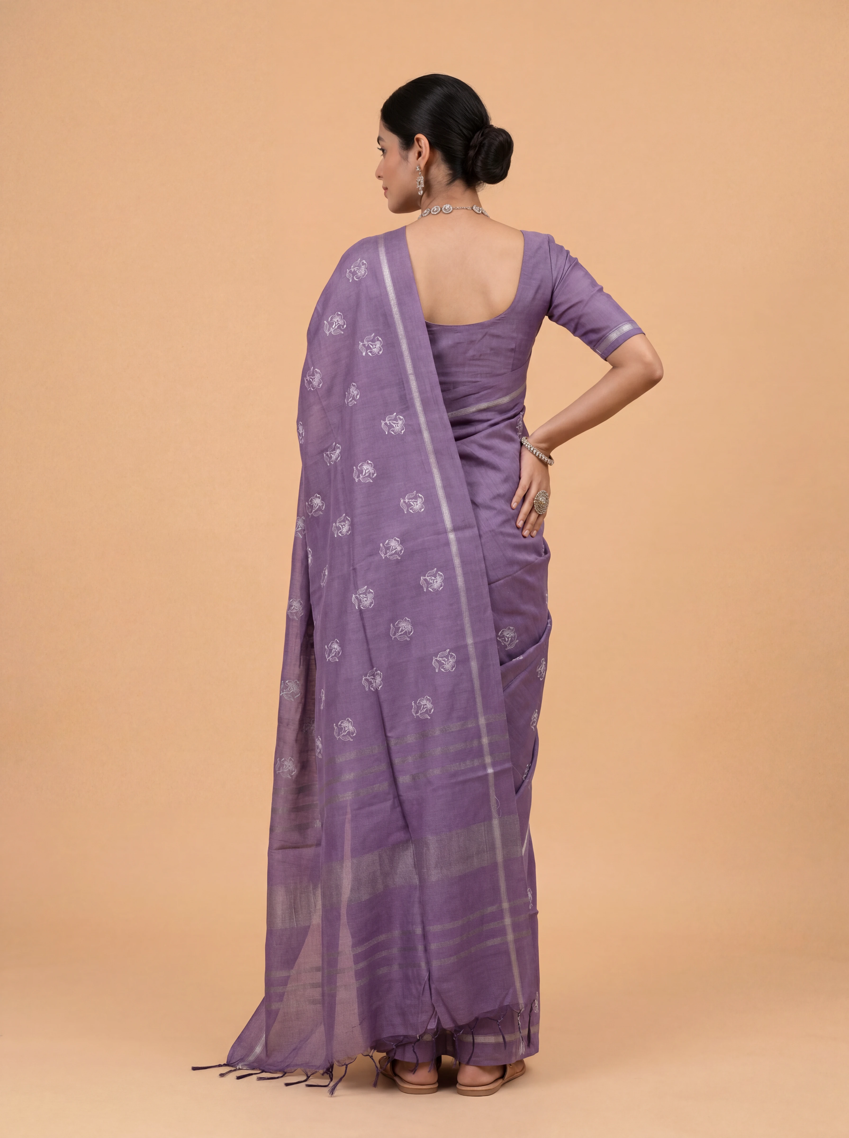 Women Semi Tussar Embroidered Violet Saree ST351