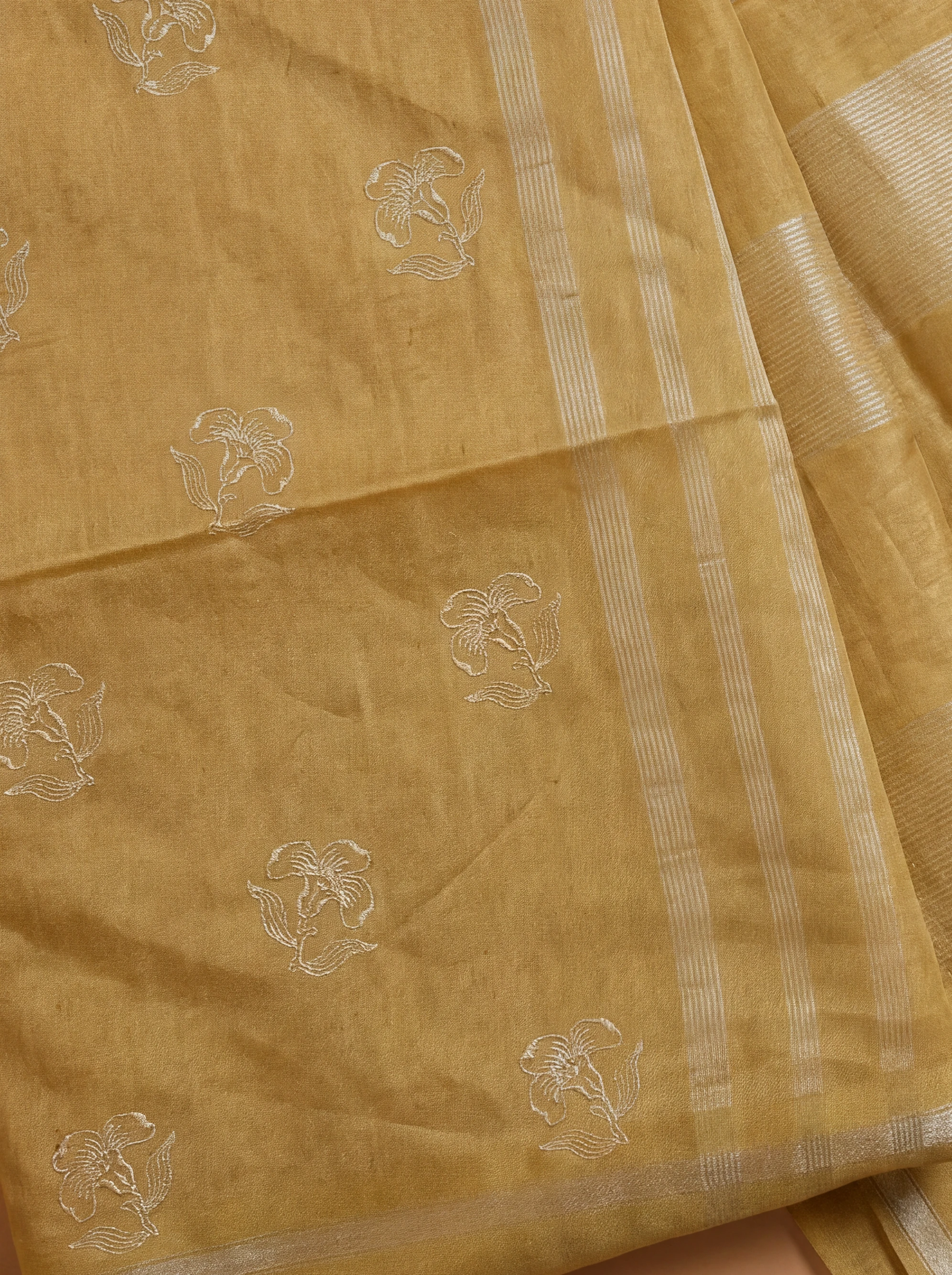 Women Semi Tussar Embroidered Mustard Saree ST350