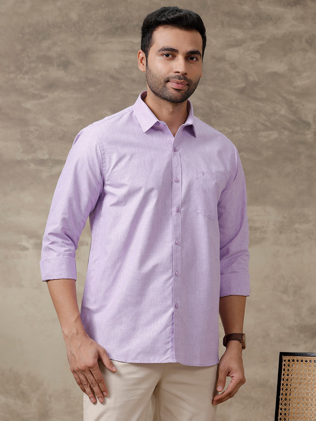 Men Cotton Blend Full Sleeves Shirt Lavender T1 GC17