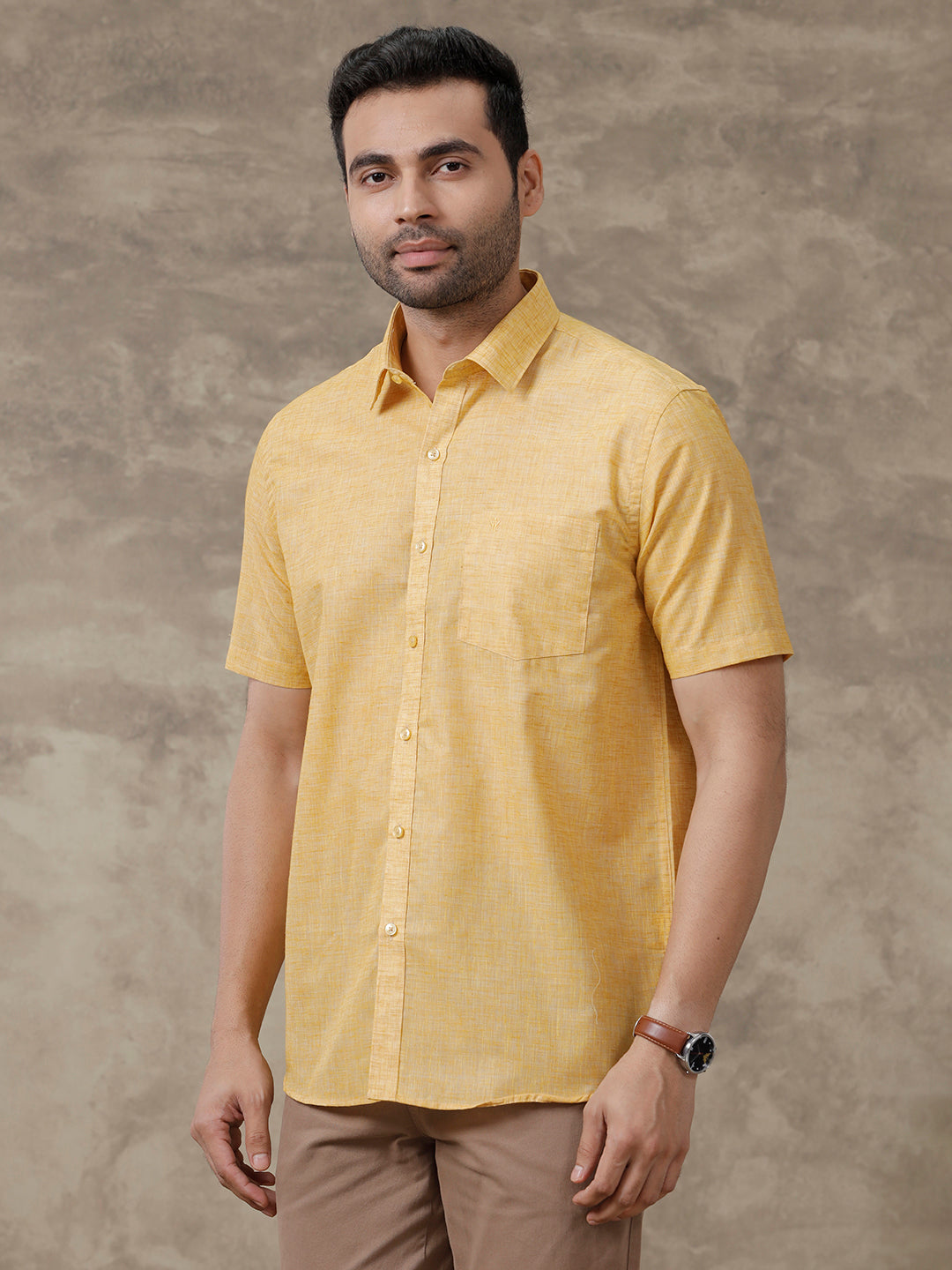 Men Cotton Rich Shirt Yellow T39 TO2