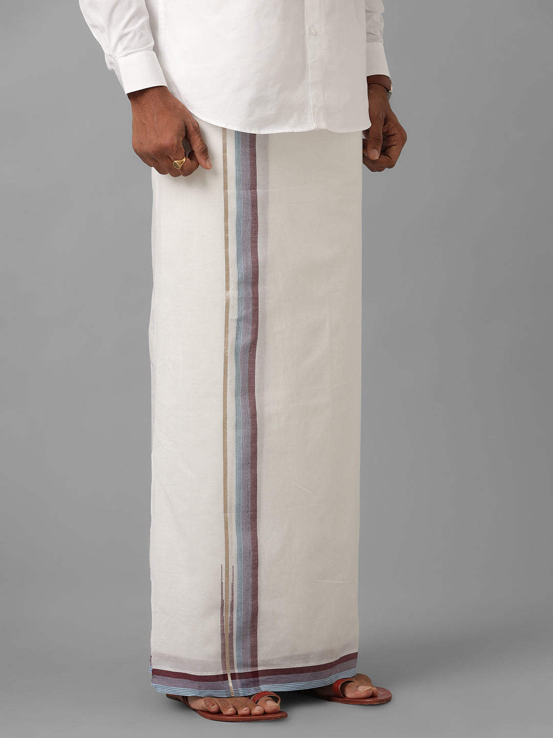 Mens Pure Cotton Silver Jari Border Dhoti Violet