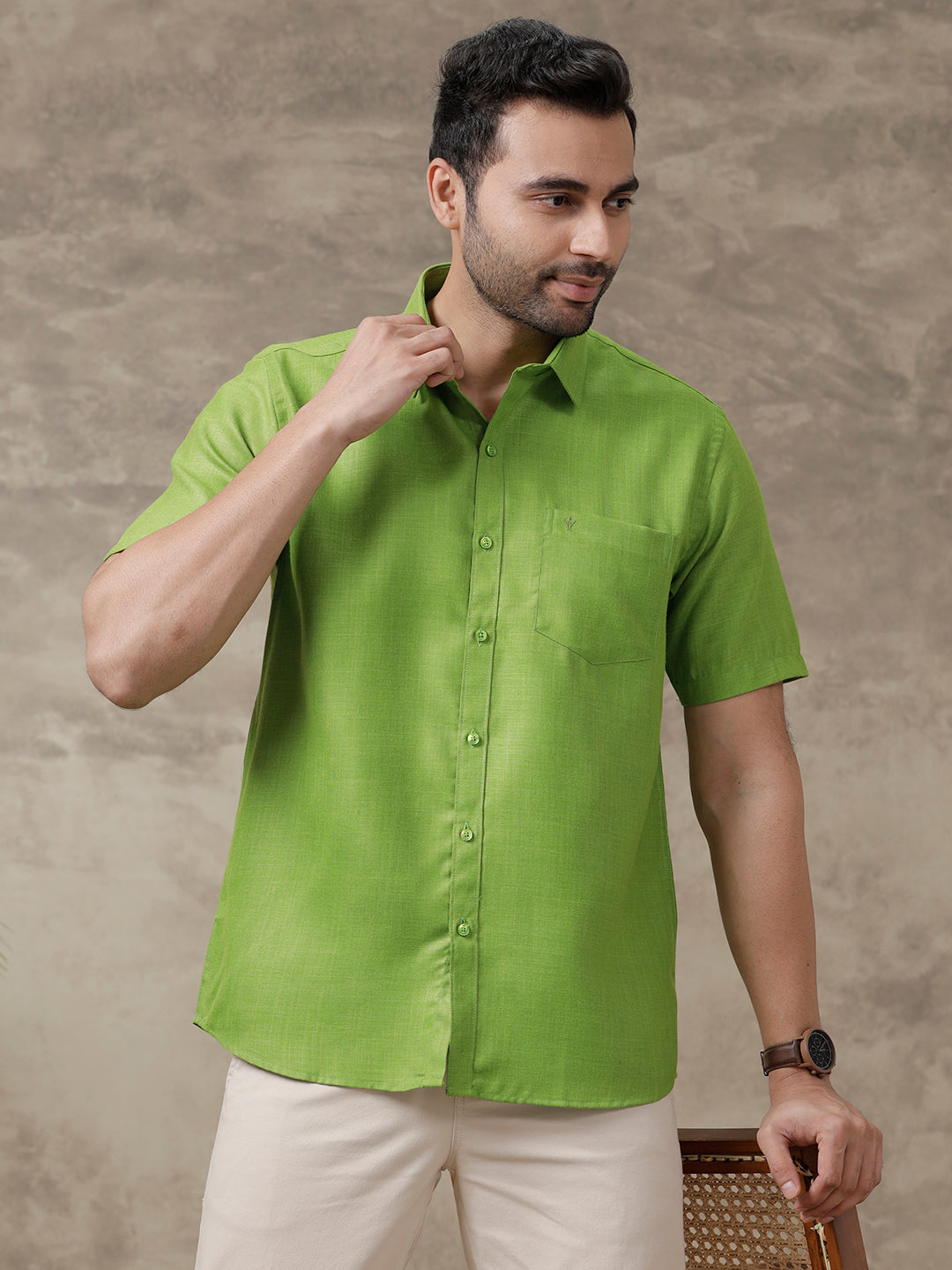 Men Cotton Blend Shirt Parrot Green T41 TQ8