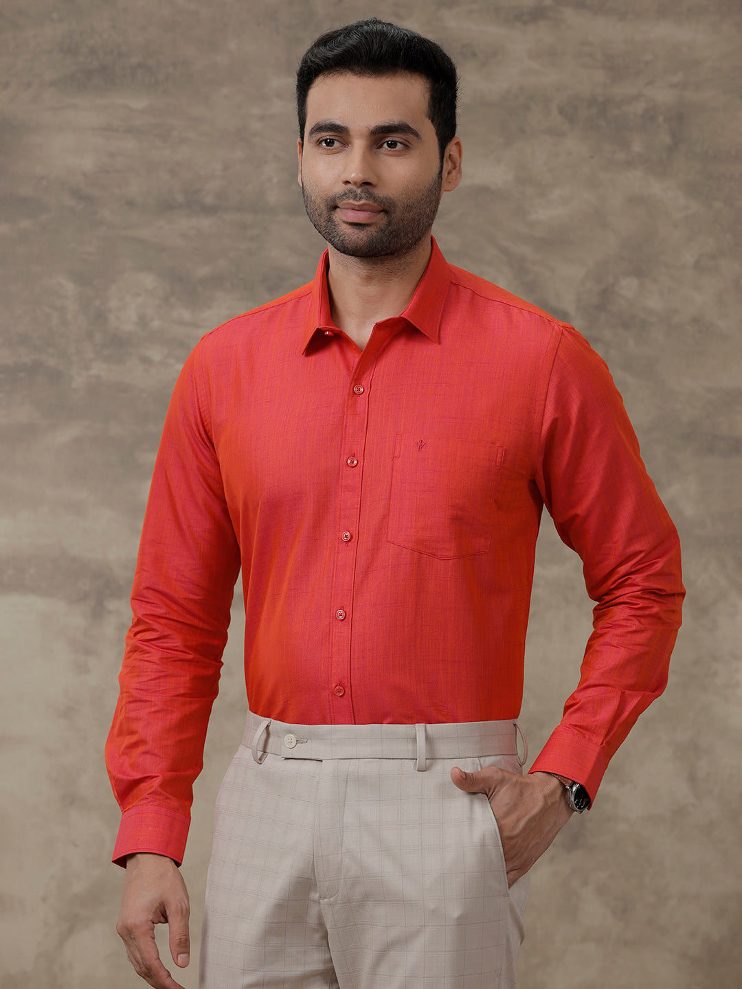 Men Cotton Rich Full Sleeves Shirt Red T20 CR4