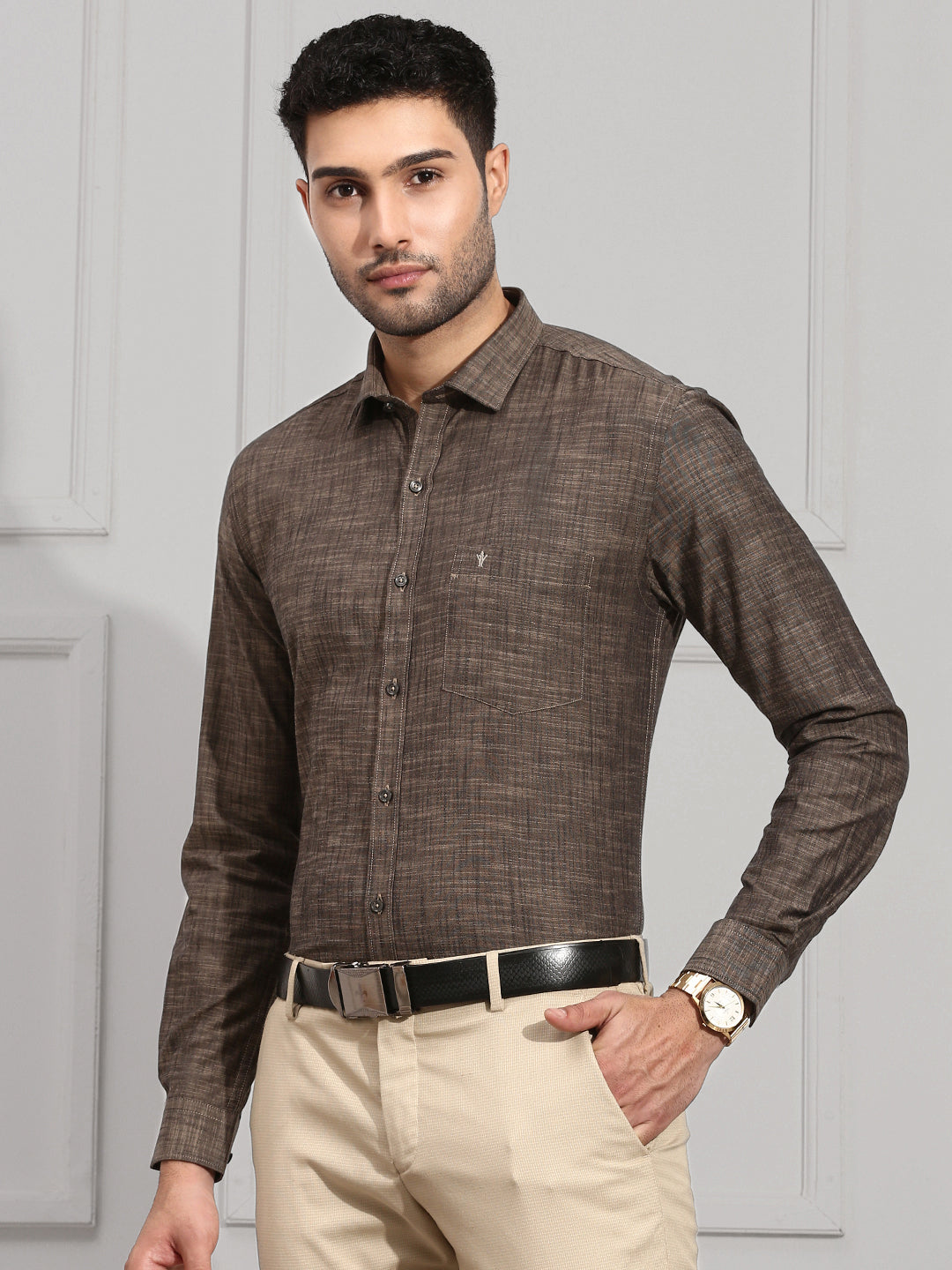 Men 100% Cotton Brown Shirt CL2 GT21