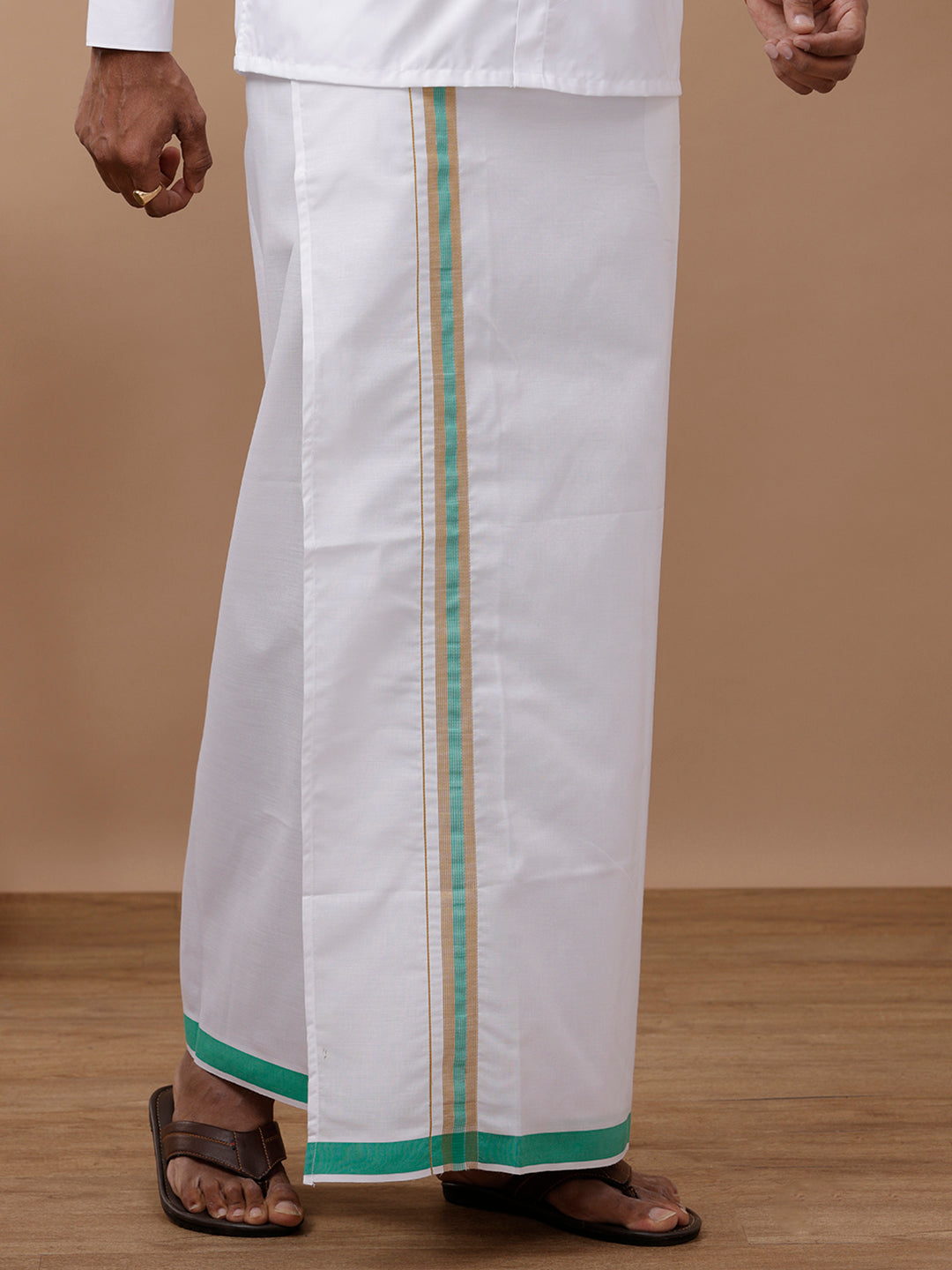 Men Green Adjustable Pocket Dhoti with Jari Border GACJ05