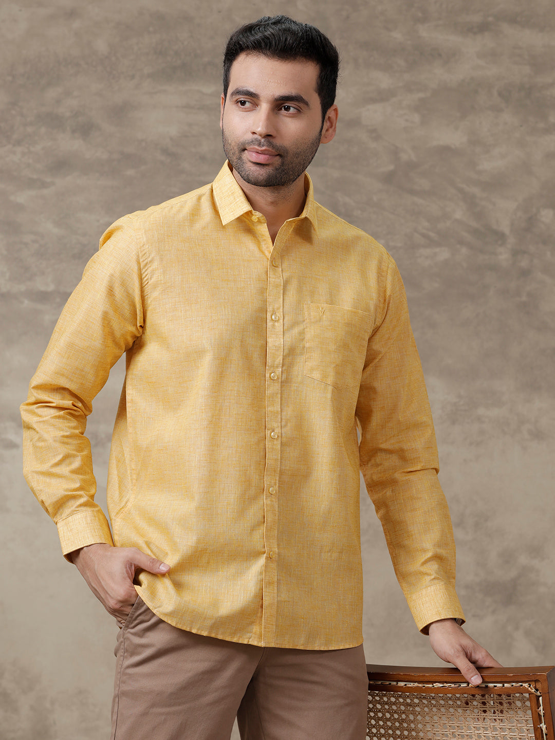 Men Cotton Rich Shirt Yellow T39 TO2