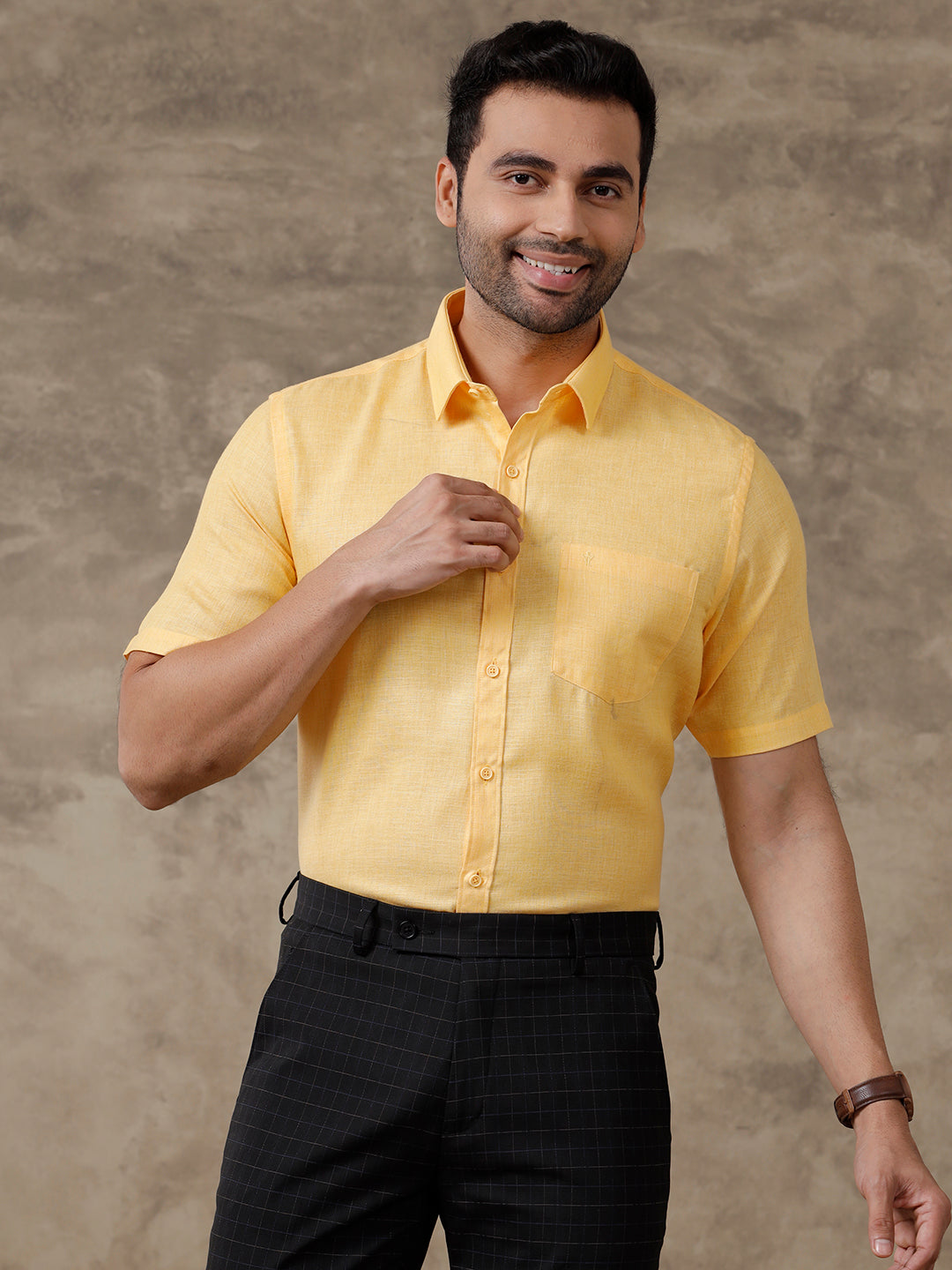 Men Cotton Rich Shirt Yellow T26 TB4