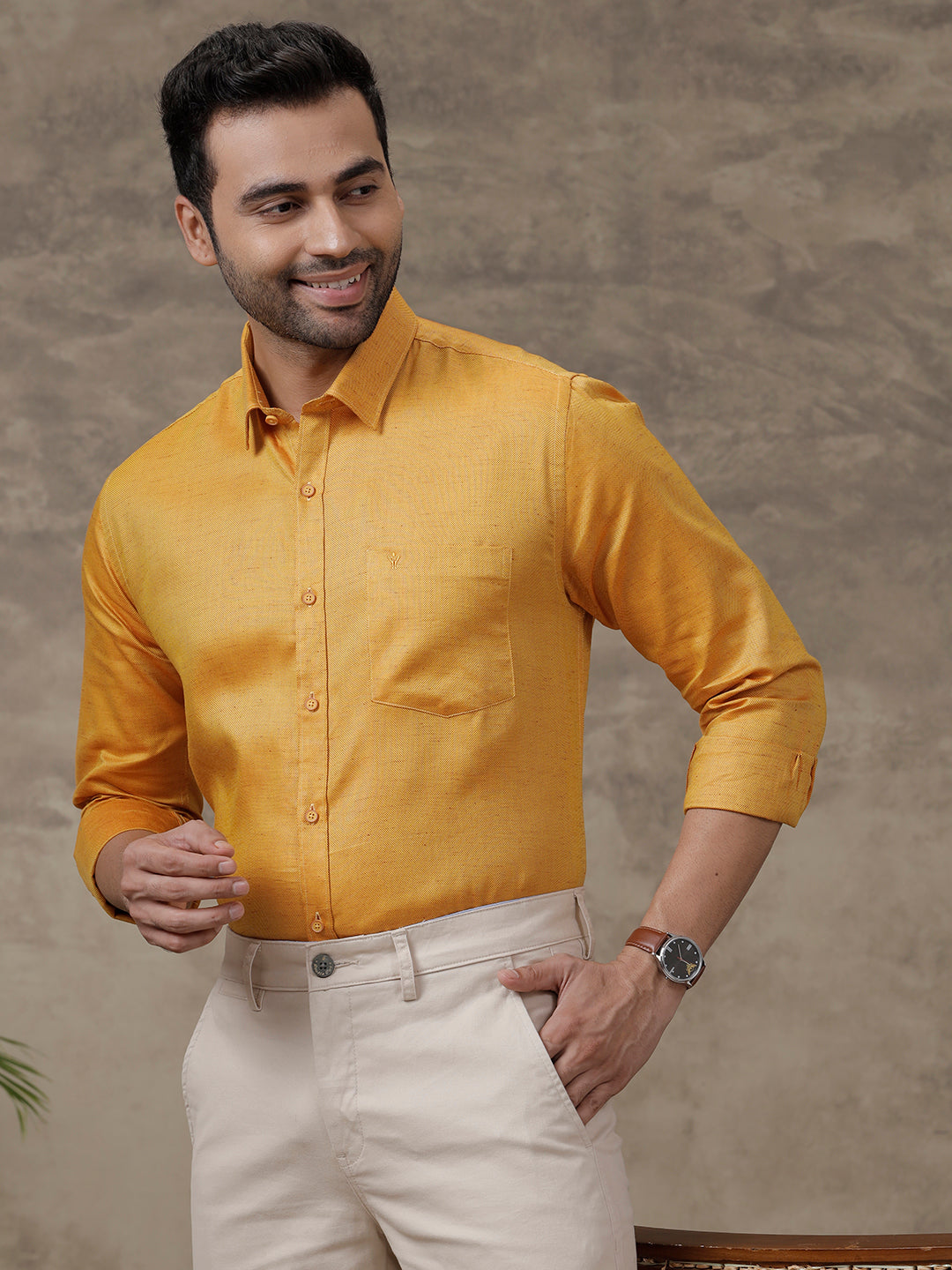 Men Cotton Rich Shirt Yellow T18 CY2