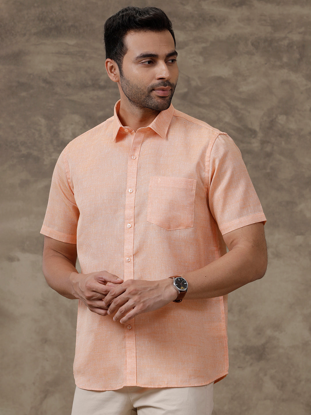 Men Cotton Blend Shirt Light Orange CV12