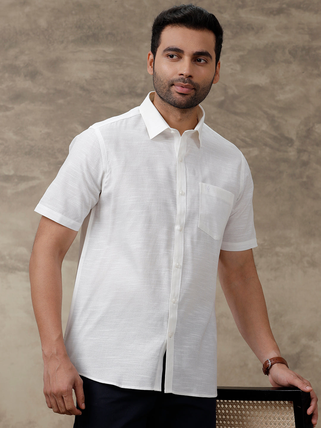 Men Cotton Rich Off White Shirt - T13 (CL2)