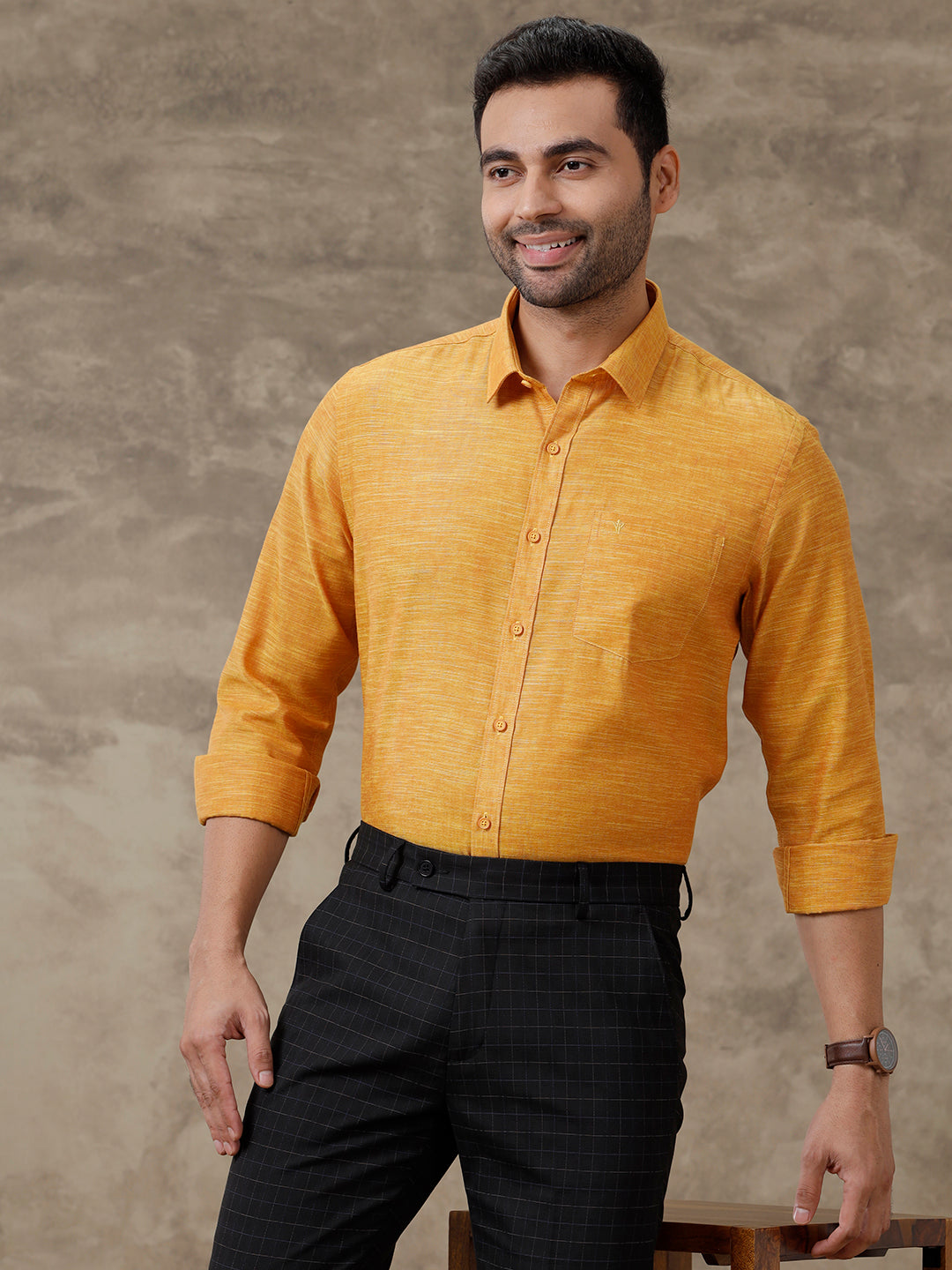 Men Cotton Rich Full Sleeves Shirt Mustard T28 TD1