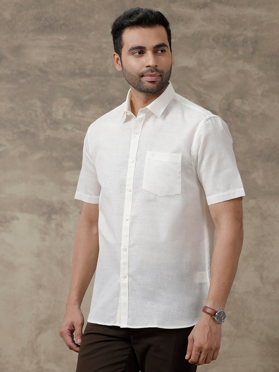 Men Cotton Blend Formal Shirt Off White CV6