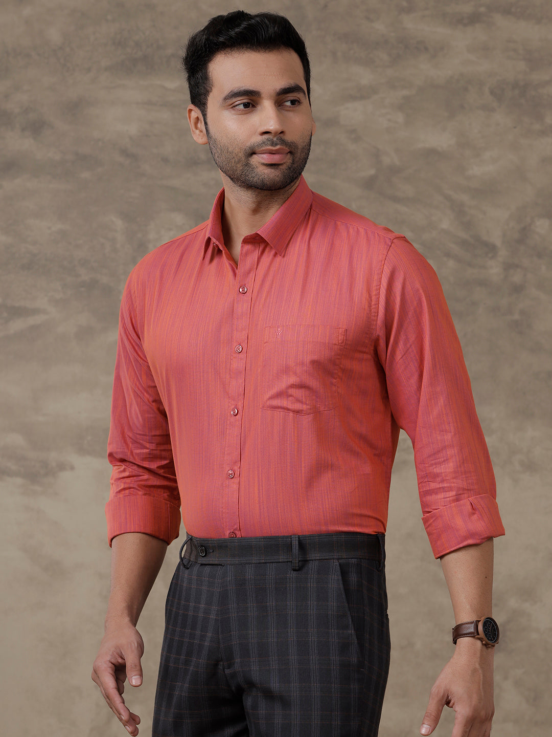 Men Cotton Rich Shirt Full Sleeves Pale Violet Red T32 TH10