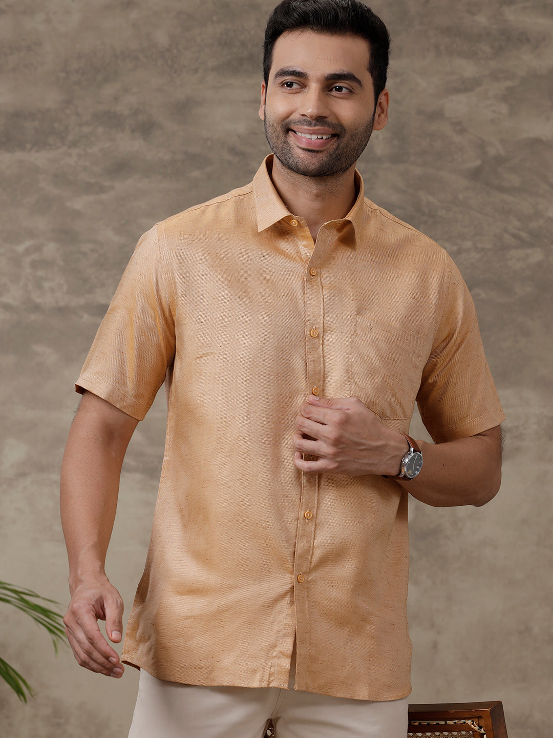 Men Cotton Rich Shirt Orange T18 CY1