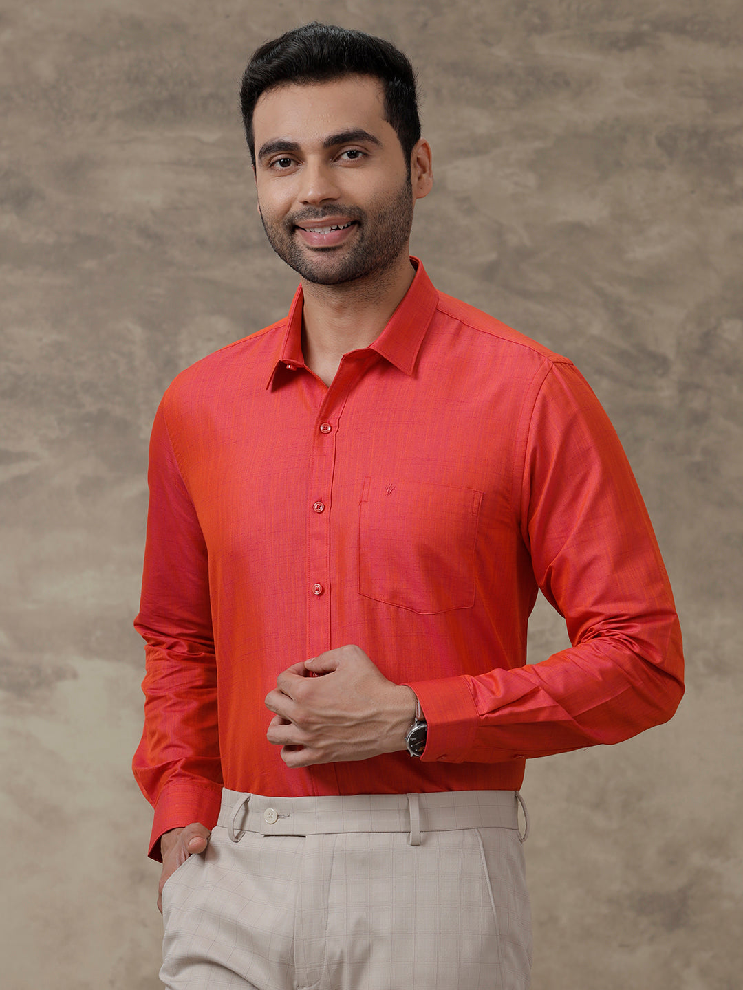 Mens Cotton Rich Shirt Full Sleeves Vivid Red T20 CR4