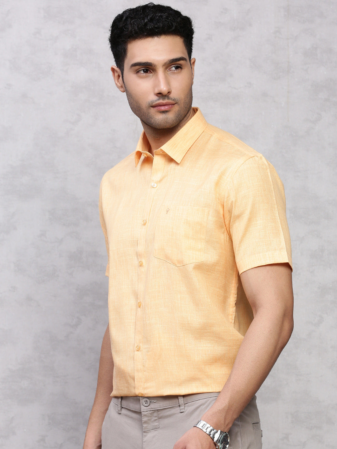 Men Cotton Rich Shirt Light Orange T12 CK4