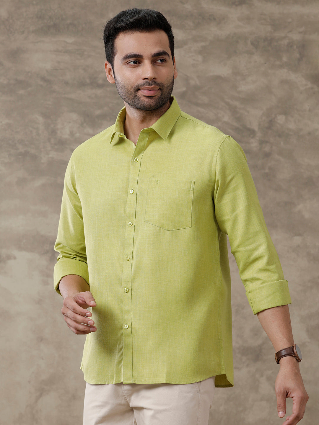 Men Cotton Blend Shirt Green T41 TQ2