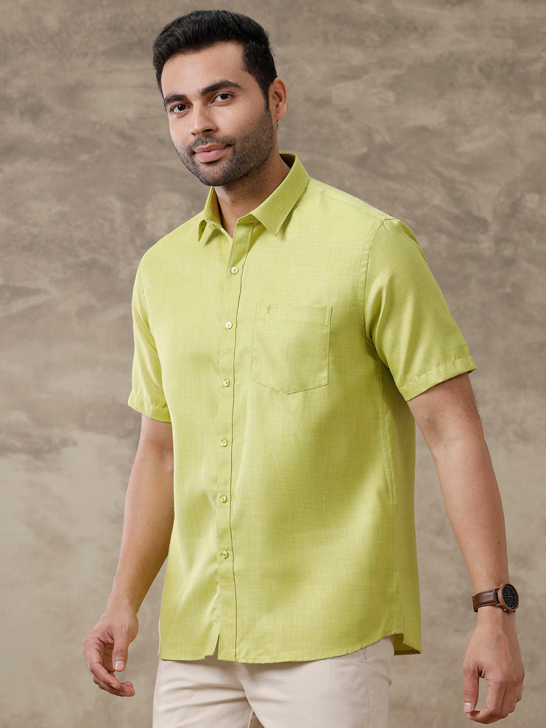 Men Cotton Blend Shirt Green T41 TQ2