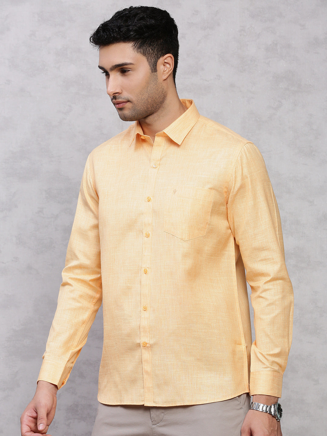 Men Cotton Shirt Light Orange T12 CK4