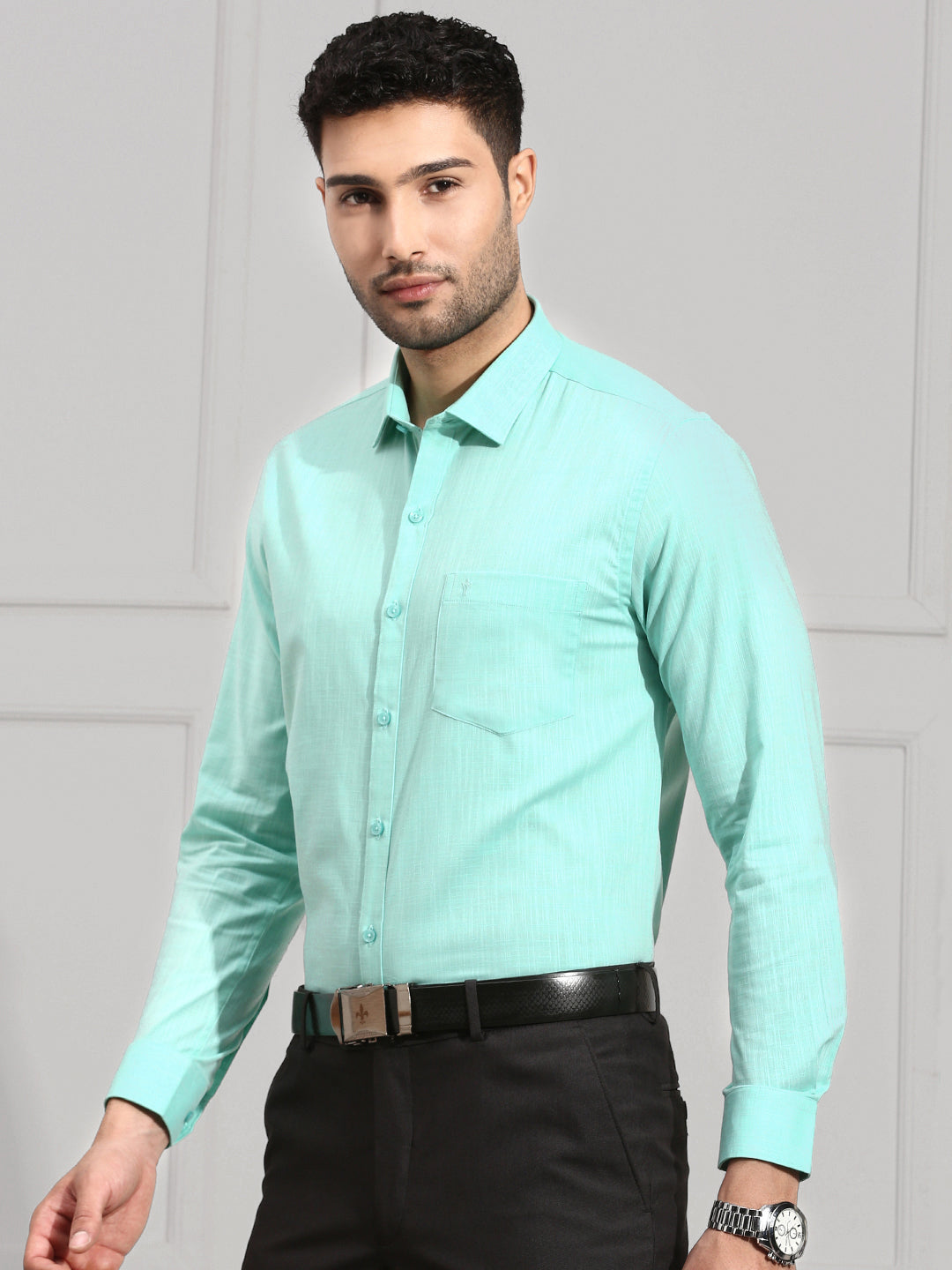 Men 100% Cotton Vivid Cyan Shirt CL2 GT6