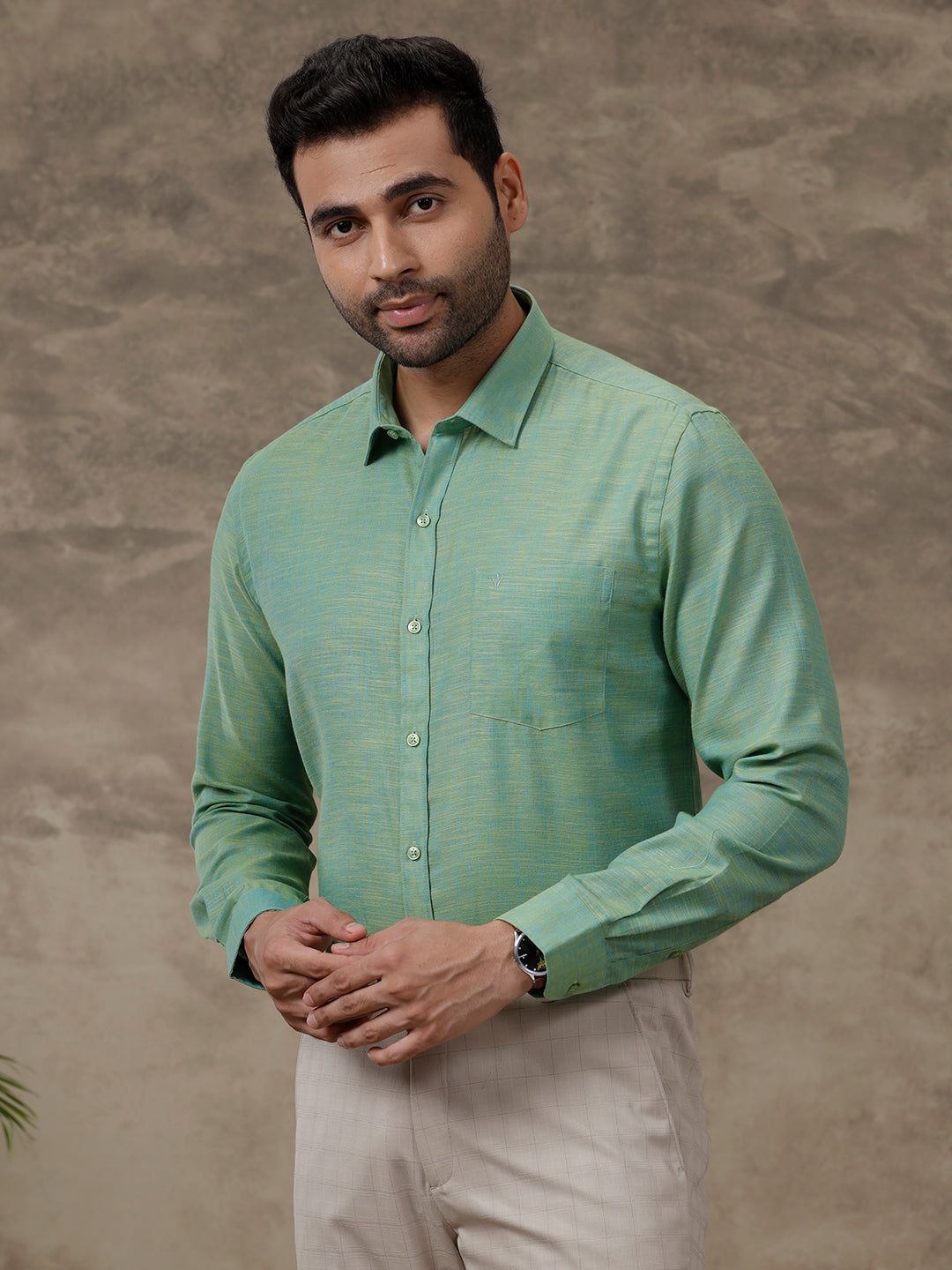 Mens Cotton Rich Shirt Green T28 TD8