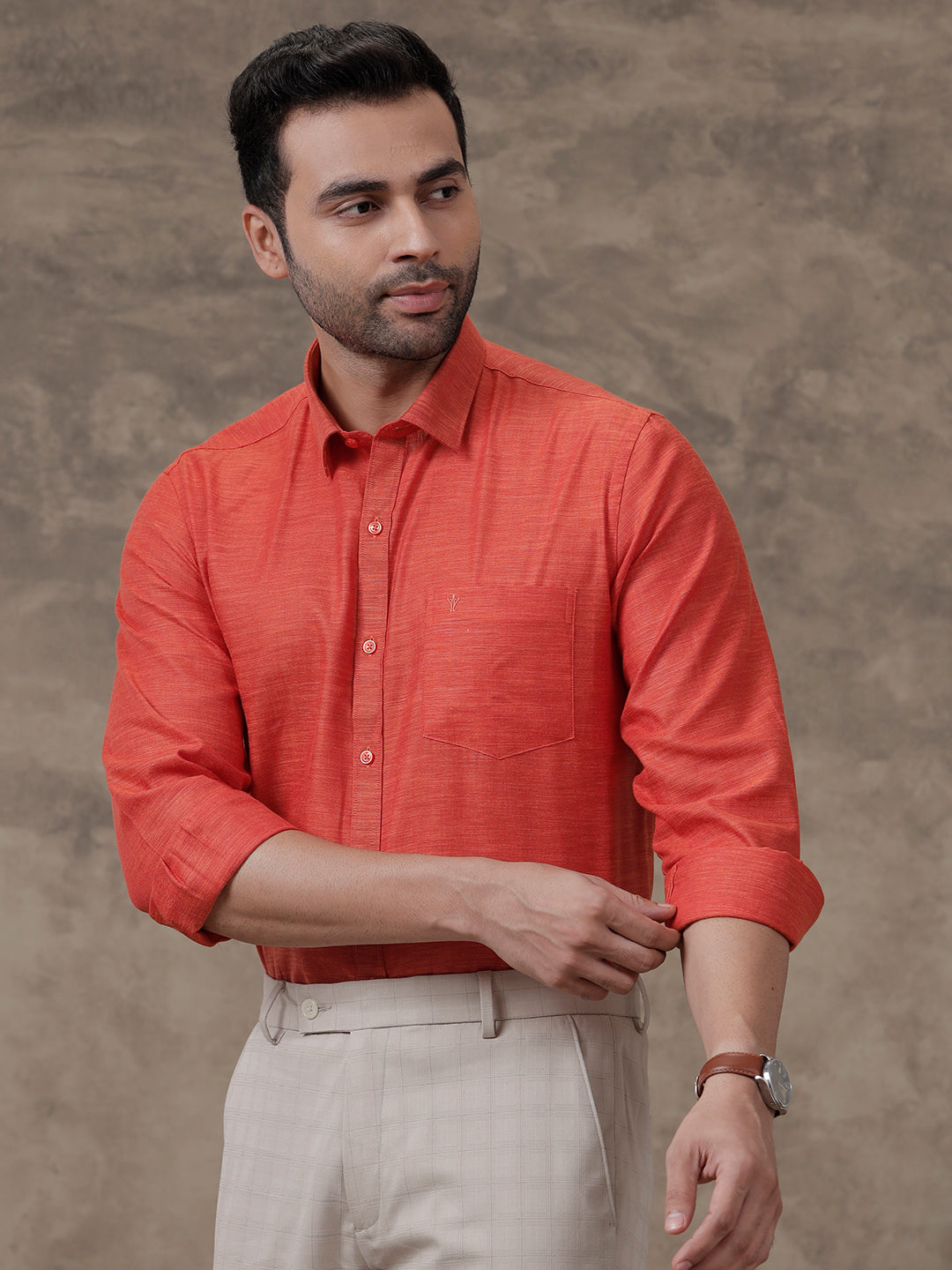 Men Cotton Rich Shirt Bright Red T28 TD6