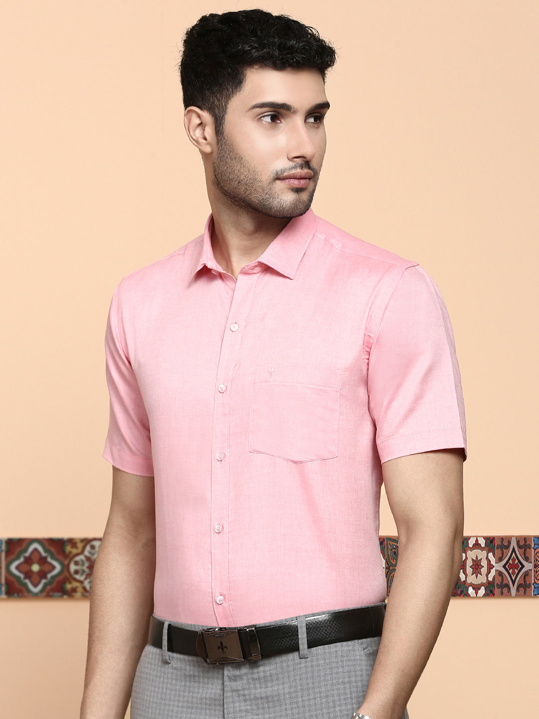 Men Premium Cotton Half Sleeves Shirt Pink EL GP13