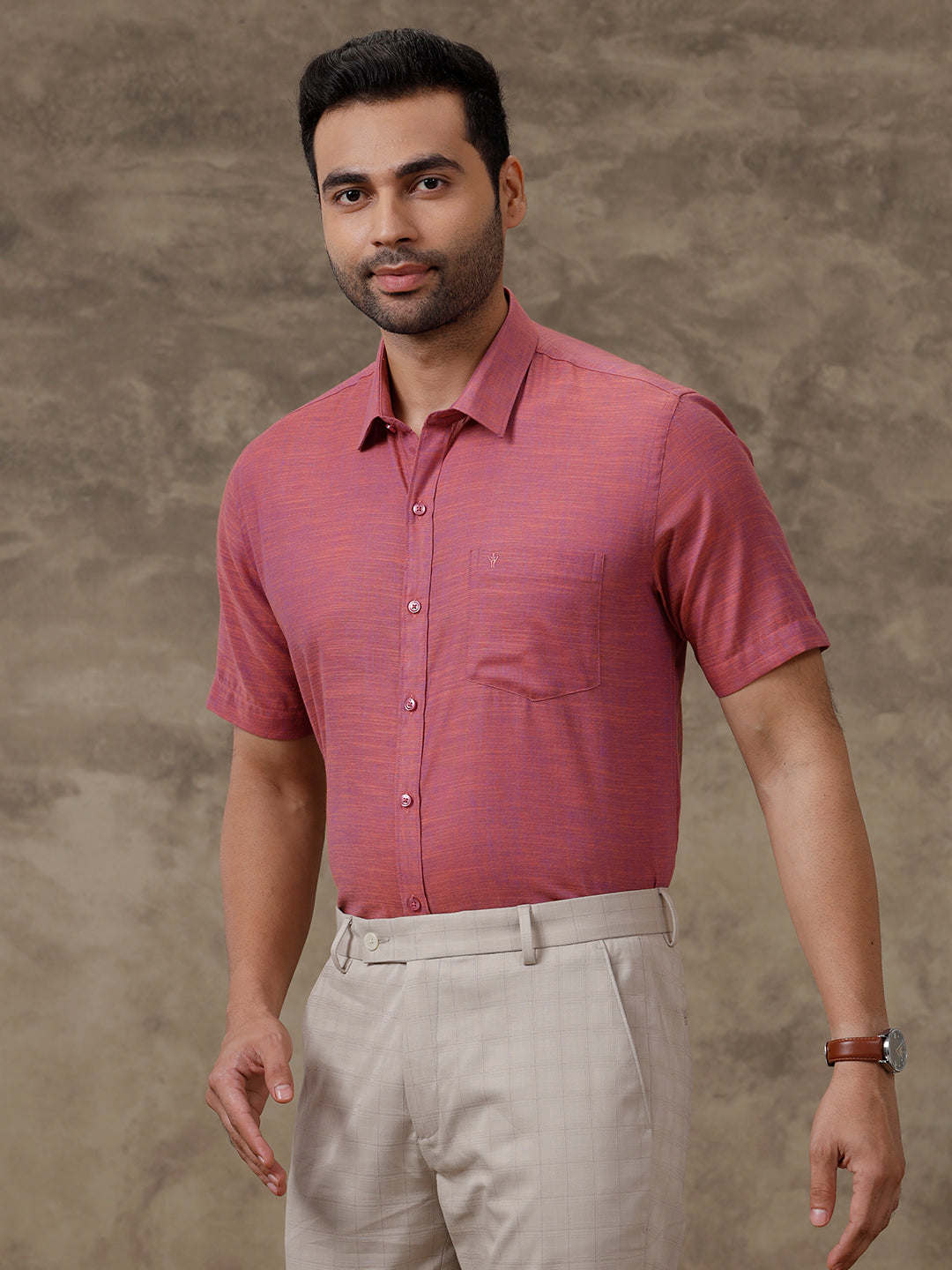 Men Cotton Rich Shirt Half Sleeve Purple T28 TD7