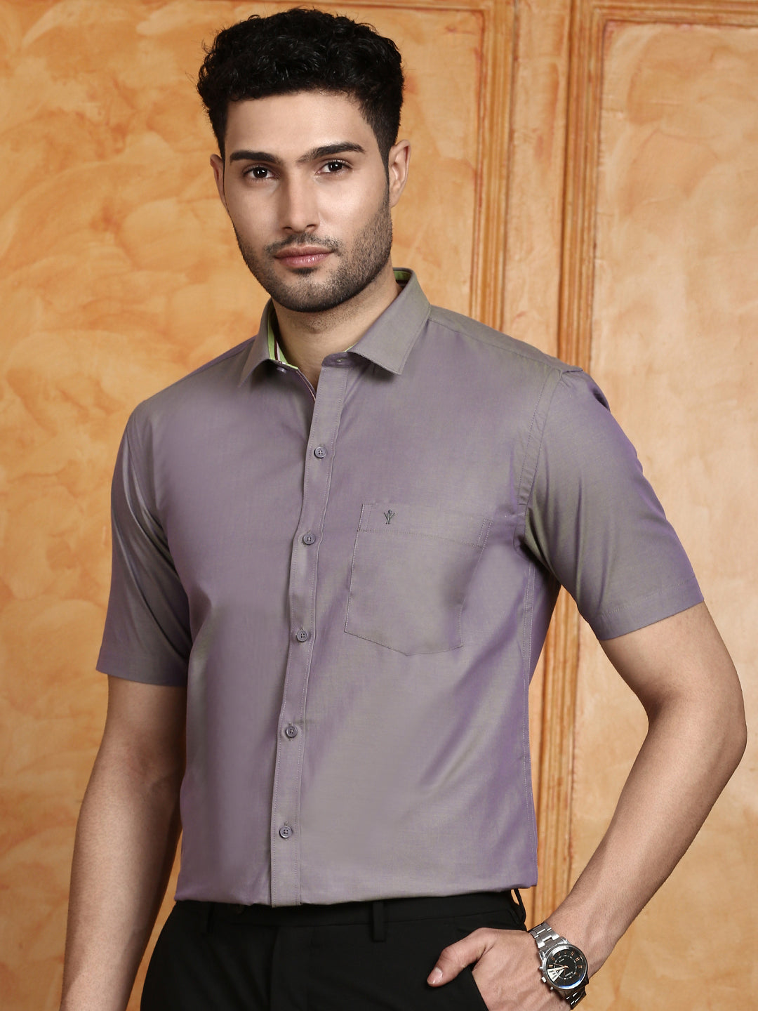 Men 100% Cotton Shirt Grey G108