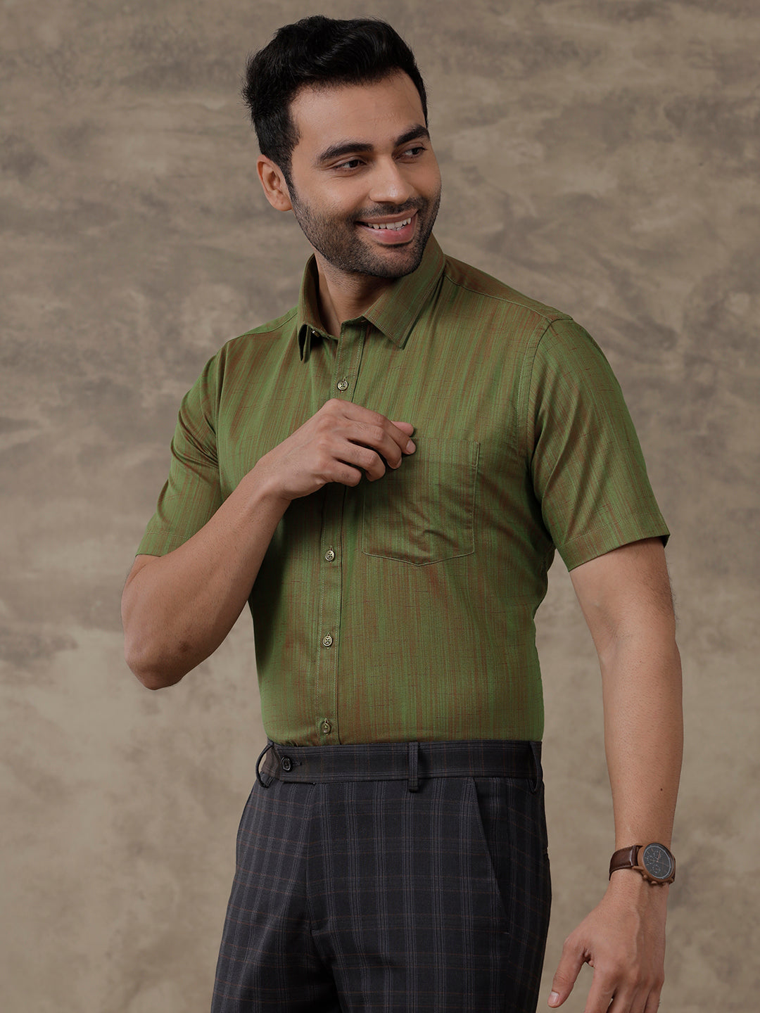 Men Cotton Rich Half Sleeves Shirt Green T32 TH8