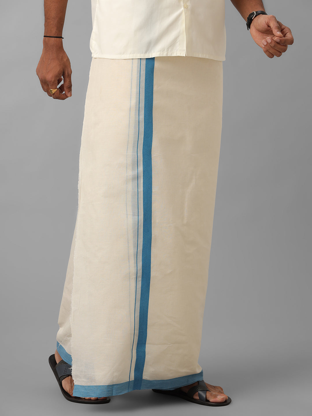 Men Kora Double Dhoti Blue Rivan Kora Spl