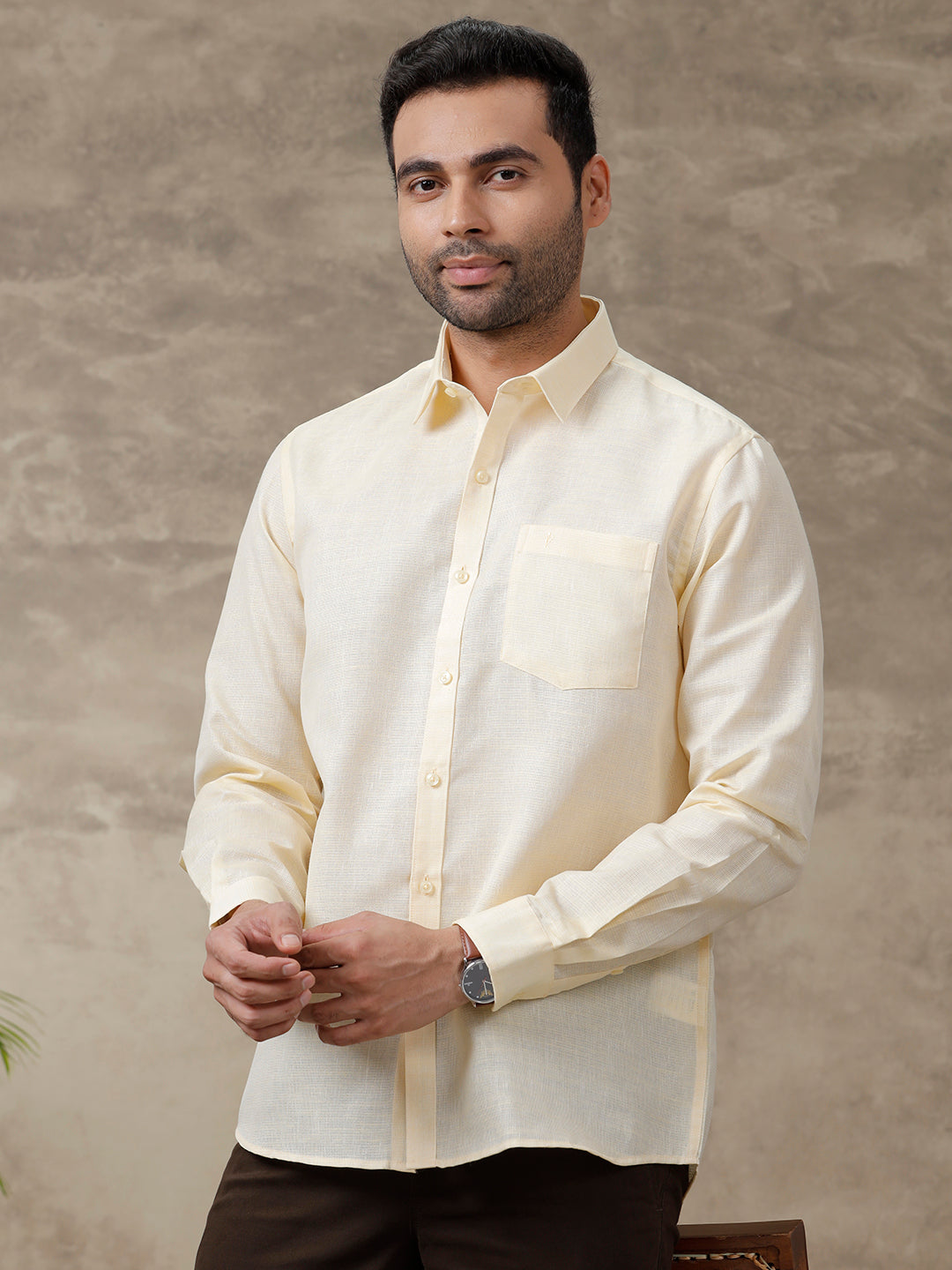 Men Cotton Blend Shirt Full Sleeves Yellow CV1