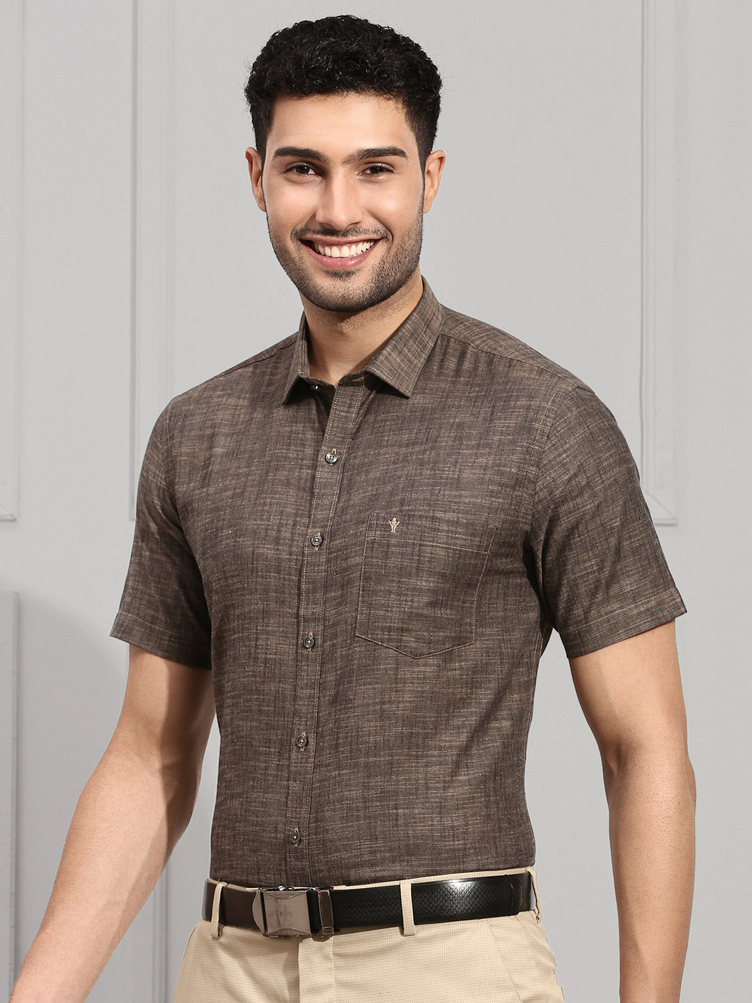 Men 100% Cotton Shirt Brown CL2 GT21